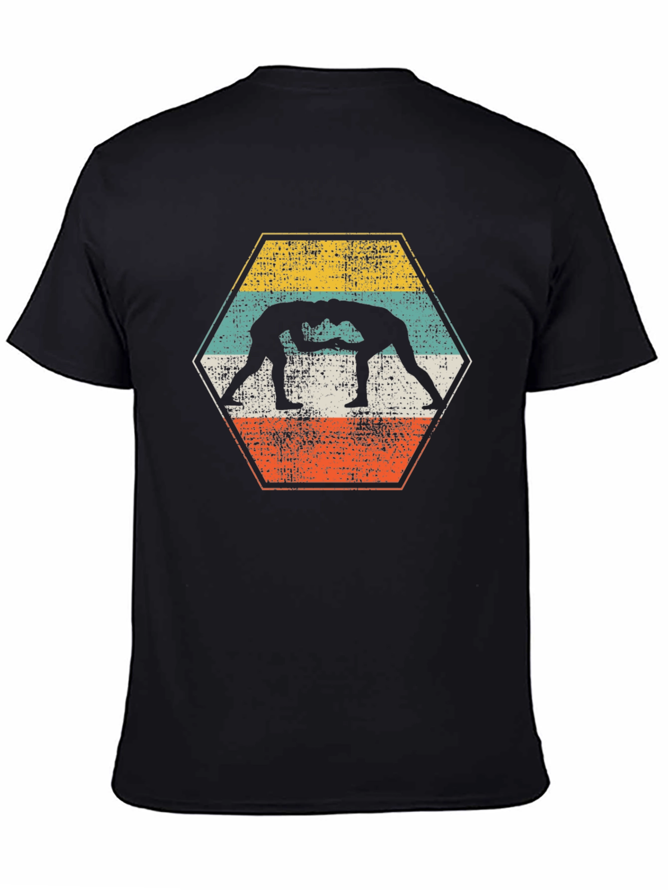 Black Vintage Wrestling T-Shirt - Retro Hexagon Design view 4