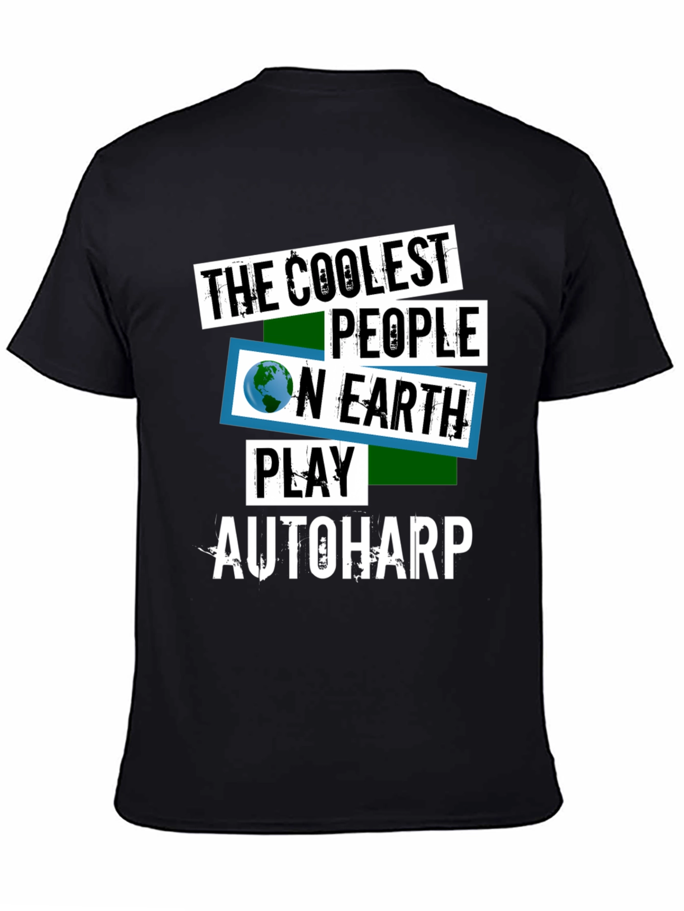 Black Coolest People Autoharp Player T-Shirt view 4