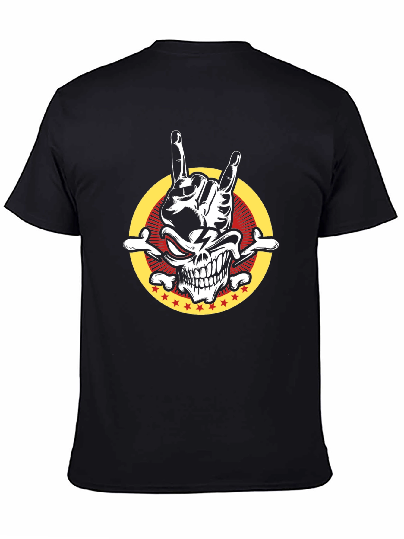 Rock On Skull Graphic Tee - Men's Black T-Shirt - 4