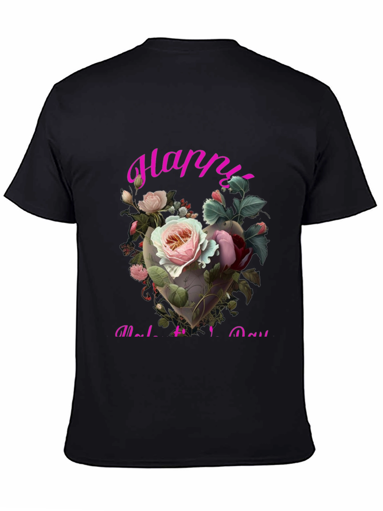 Black Floral Heart Happy Mother's Day T-Shirt view 4