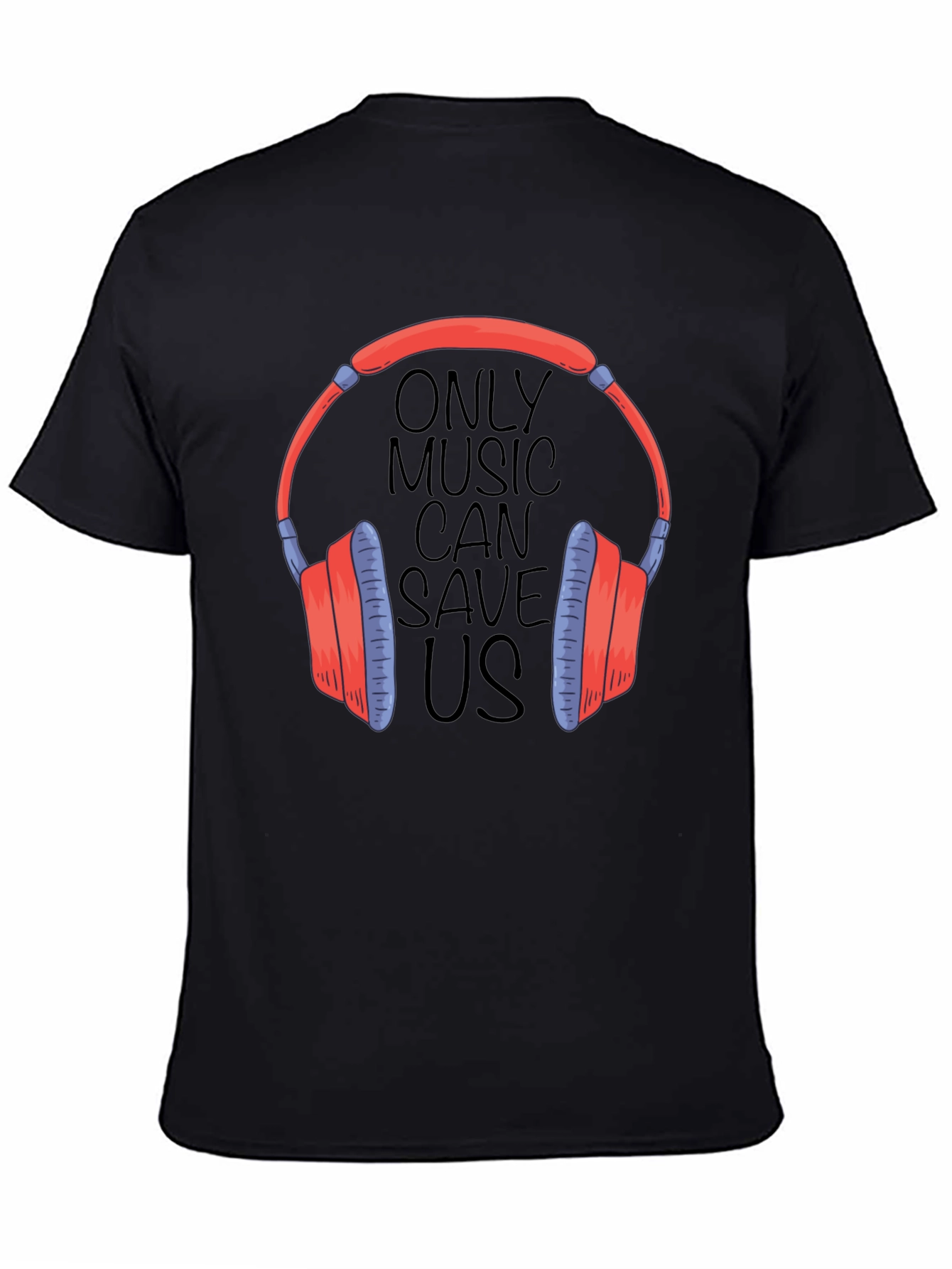 Black Music Lover T-Shirt: Headphones Graphic Tee view 4