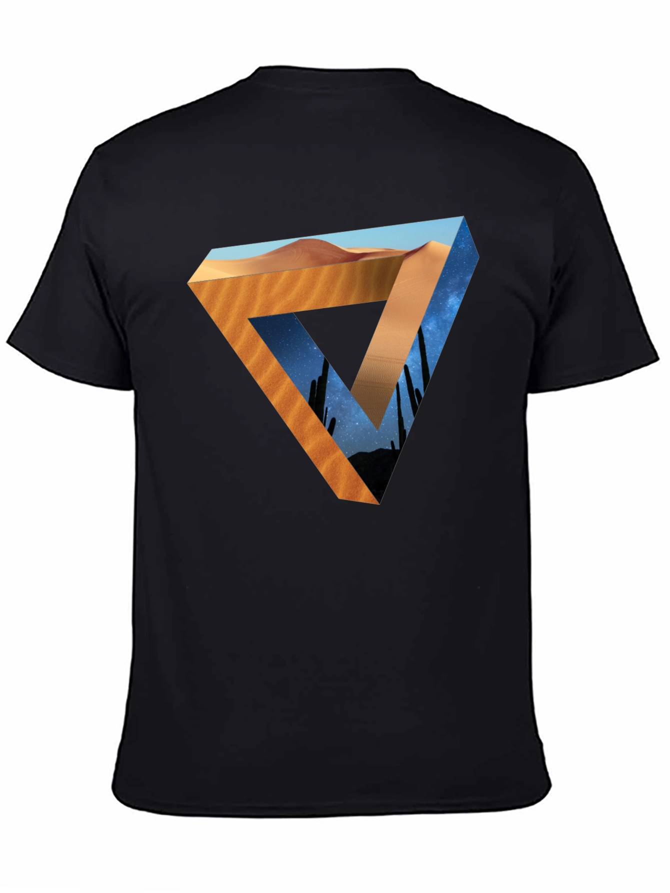 Black Desert Sky Triangle Graphic Tee - Black Cotton Shirt view 4
