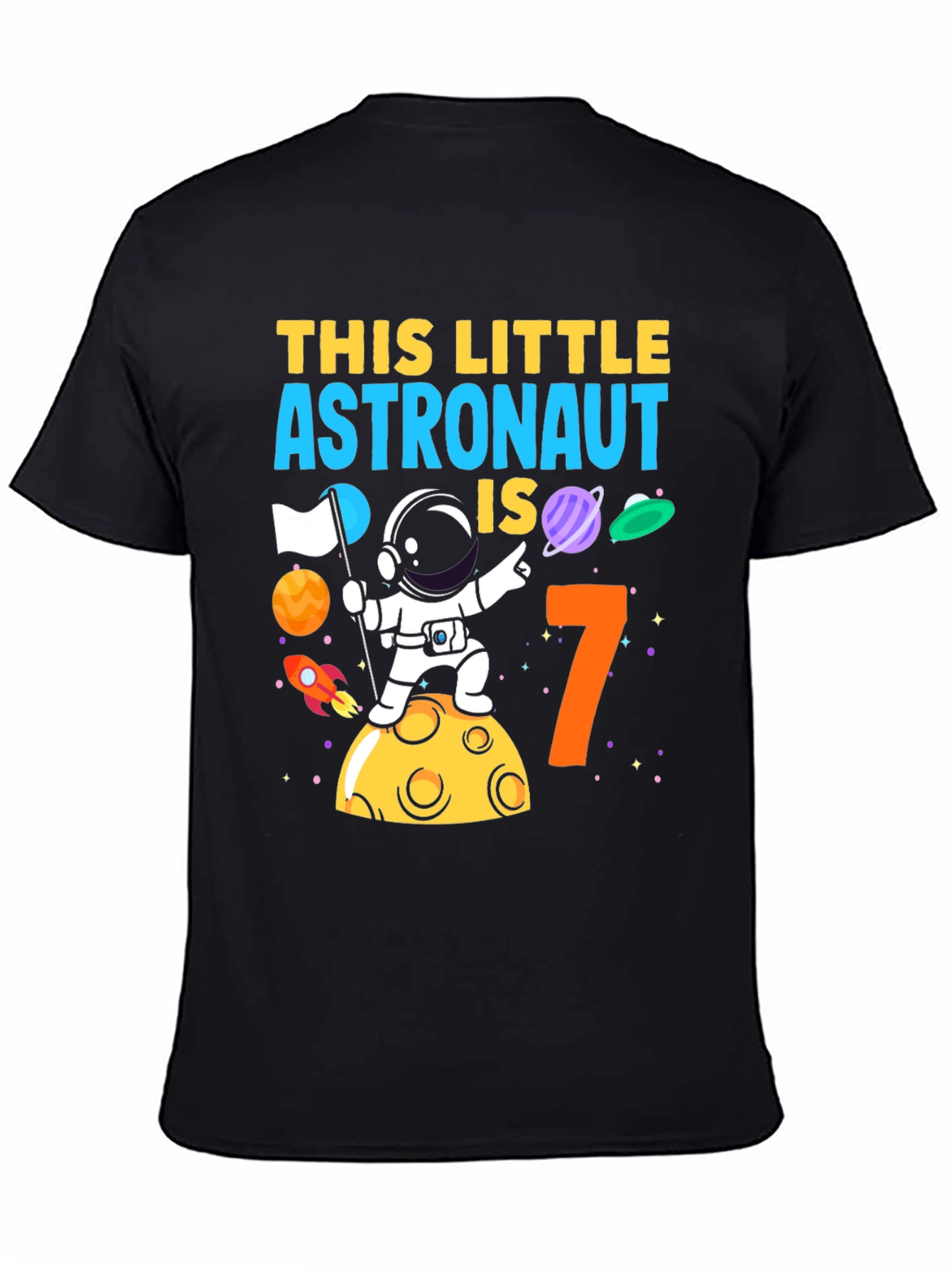 Black Astronaut Birthday Boy T-Shirt - Age 7 Space Theme view 4