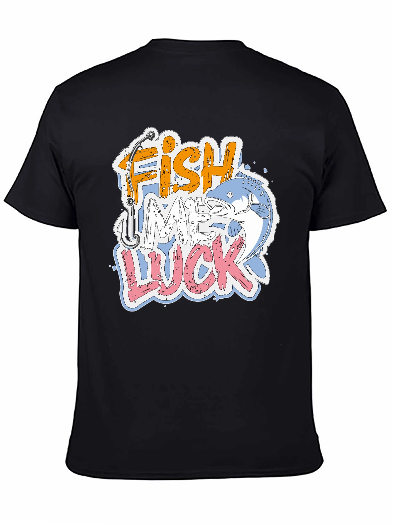 Black Fish Me Luck Graphic T-Shirt, Fishing Tee view 4