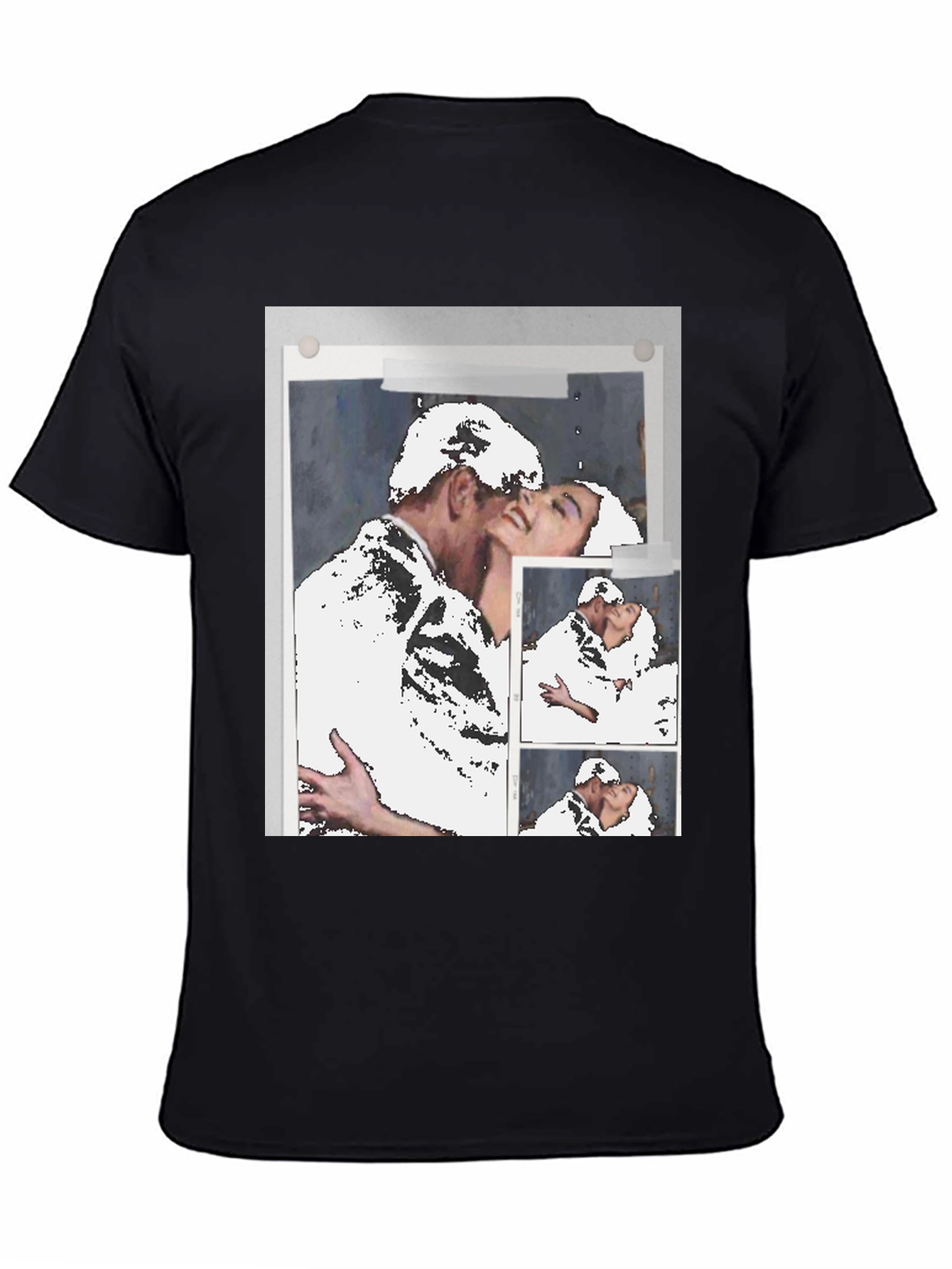 Black Abstract Kissing Couple T-Shirt view 4