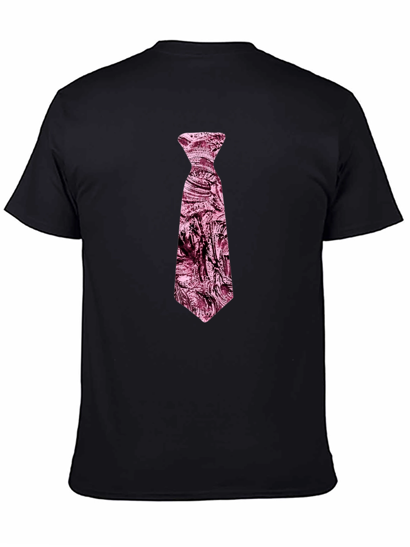 Black Men's Black T-Shirt with Novelty Pink Tie Design view 4