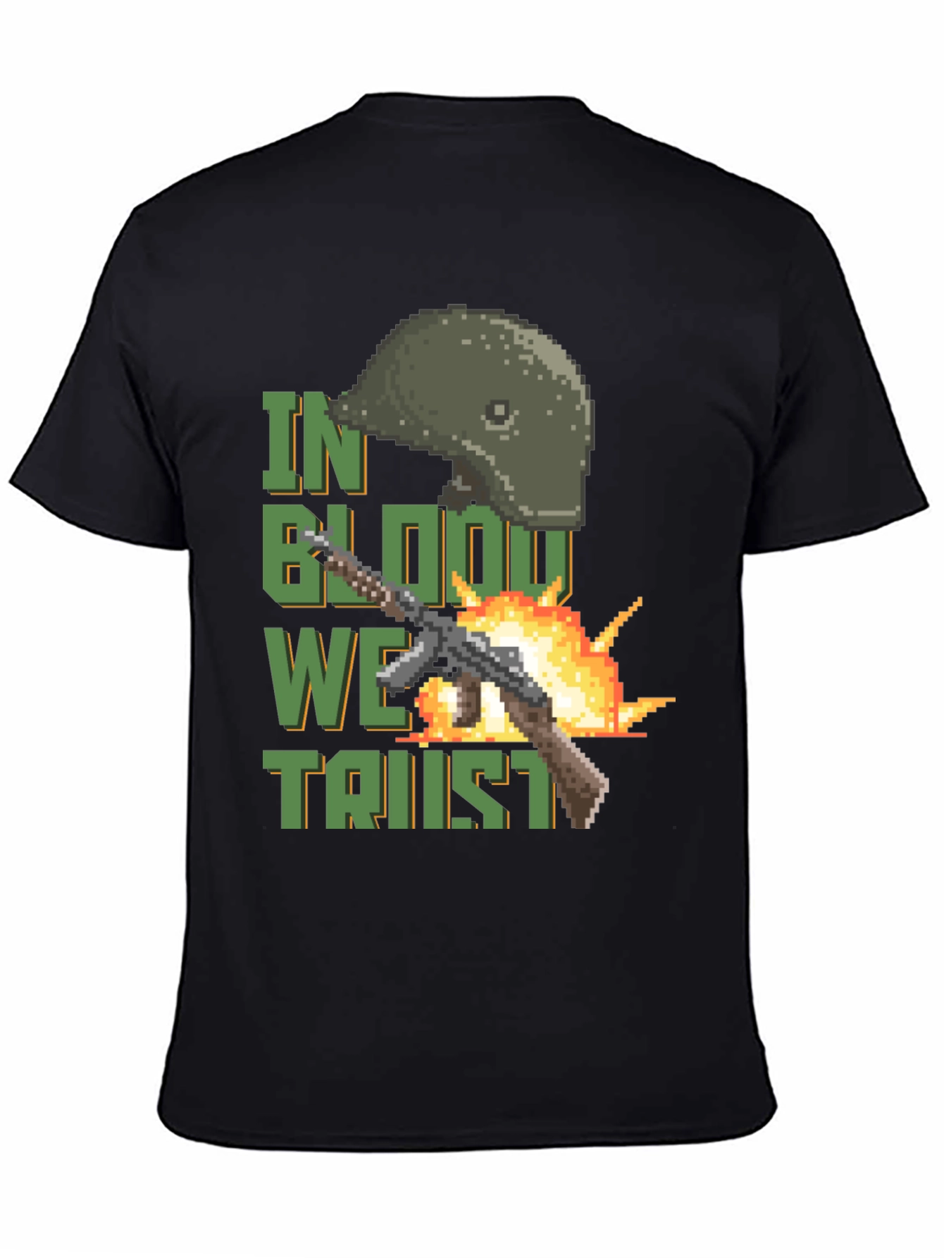 Black Pixelated Patriotic T-Shirt: In Blood We Trust Design view 4