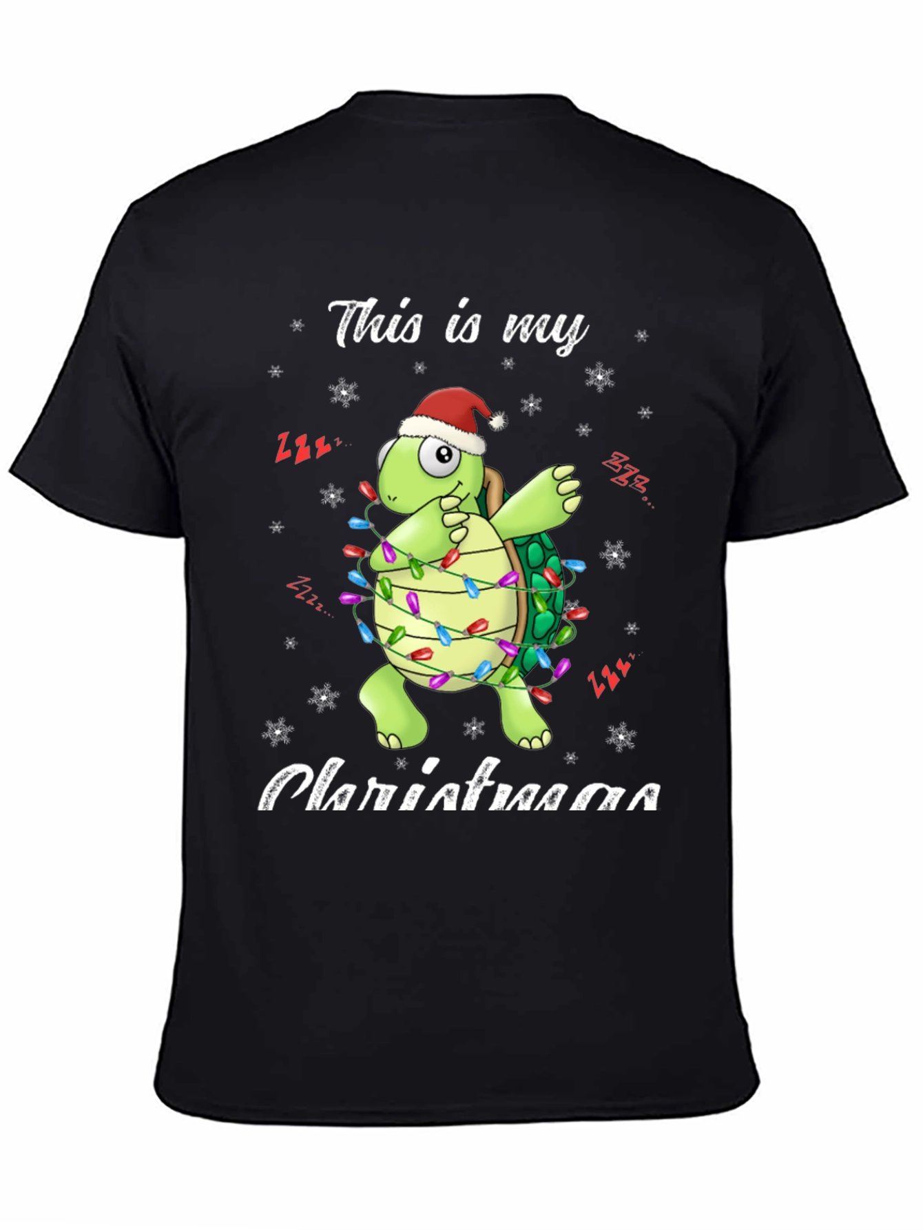 Black Festive Turtle Christmas Lights T-Shirt view 4