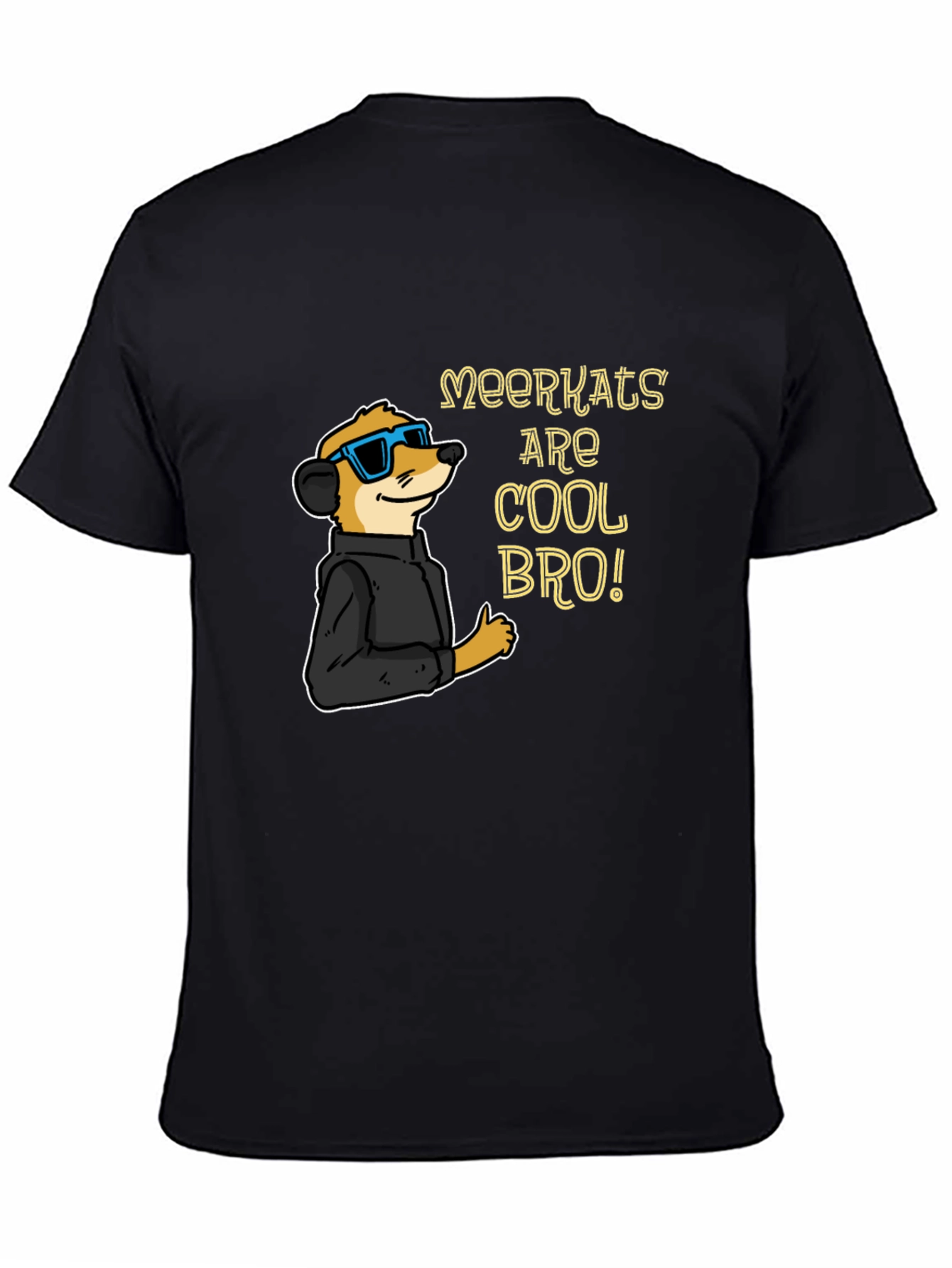Black Cool Meerkat T-Shirt - Black Cotton Tee view 4
