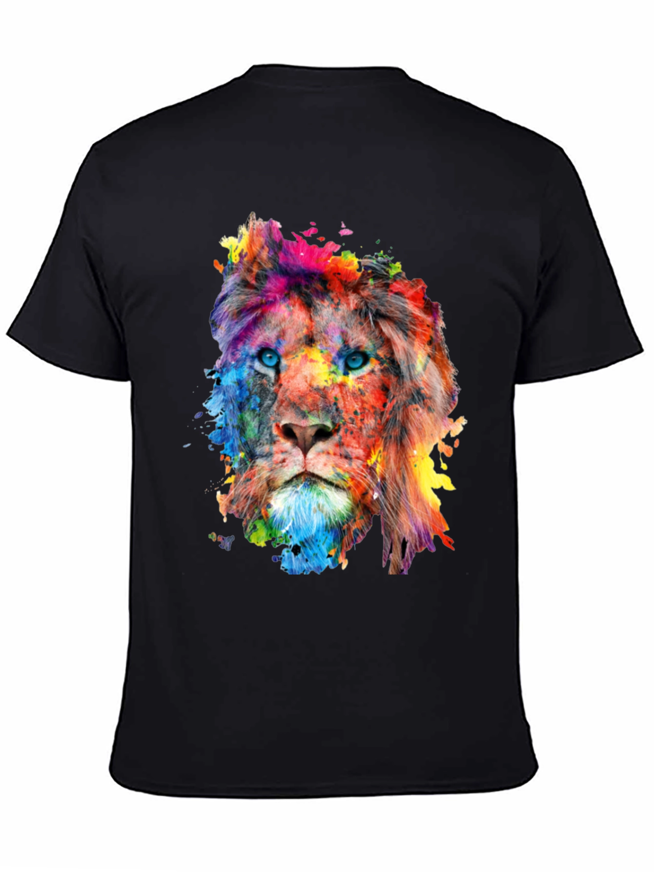 Black Colorful Lion Graphic Print Men's Black T-Shirt view 4