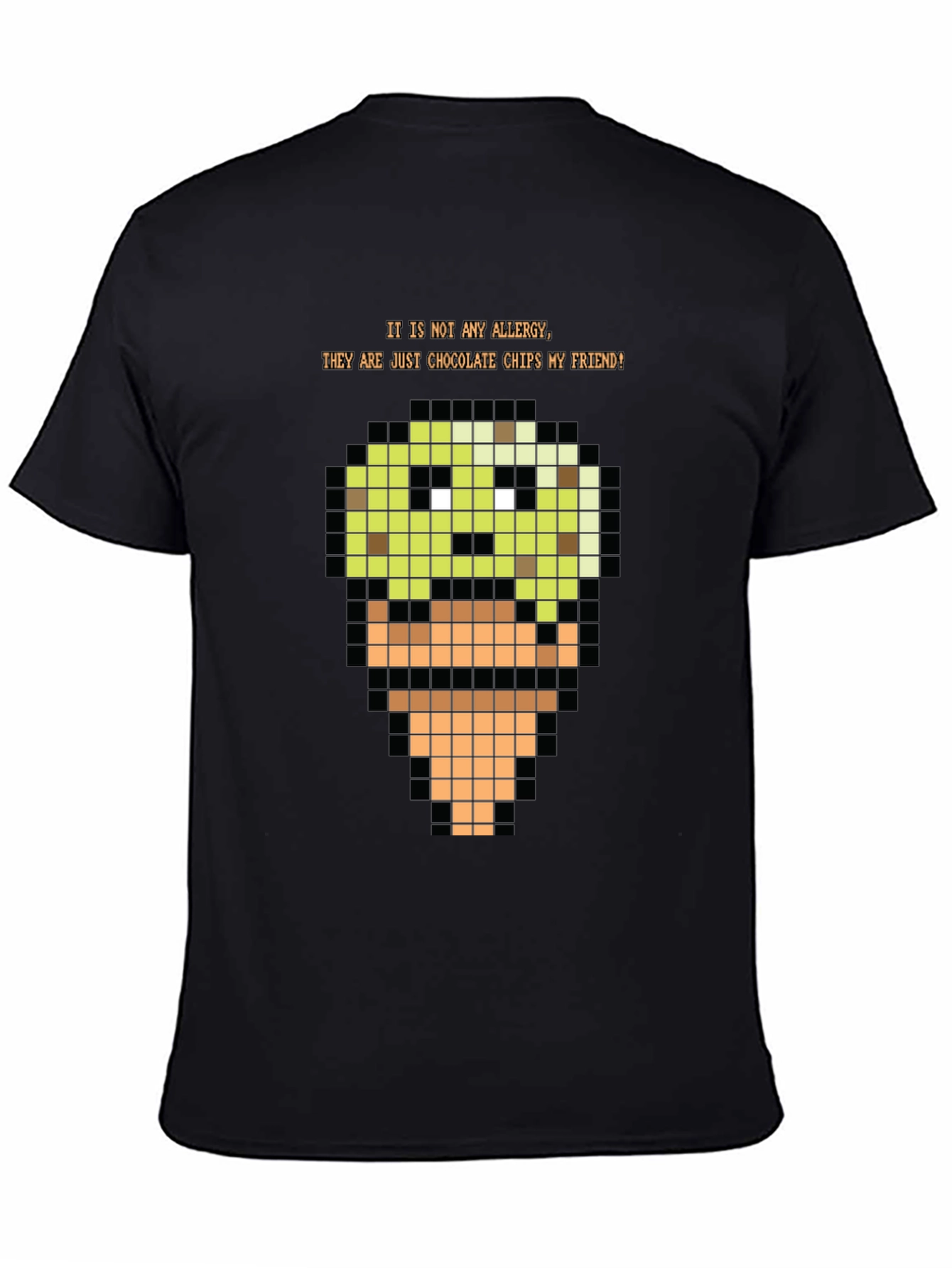 Black Pixel Art Ice Cream T-Shirt - Funny Food Allergy Humor Tee view 4