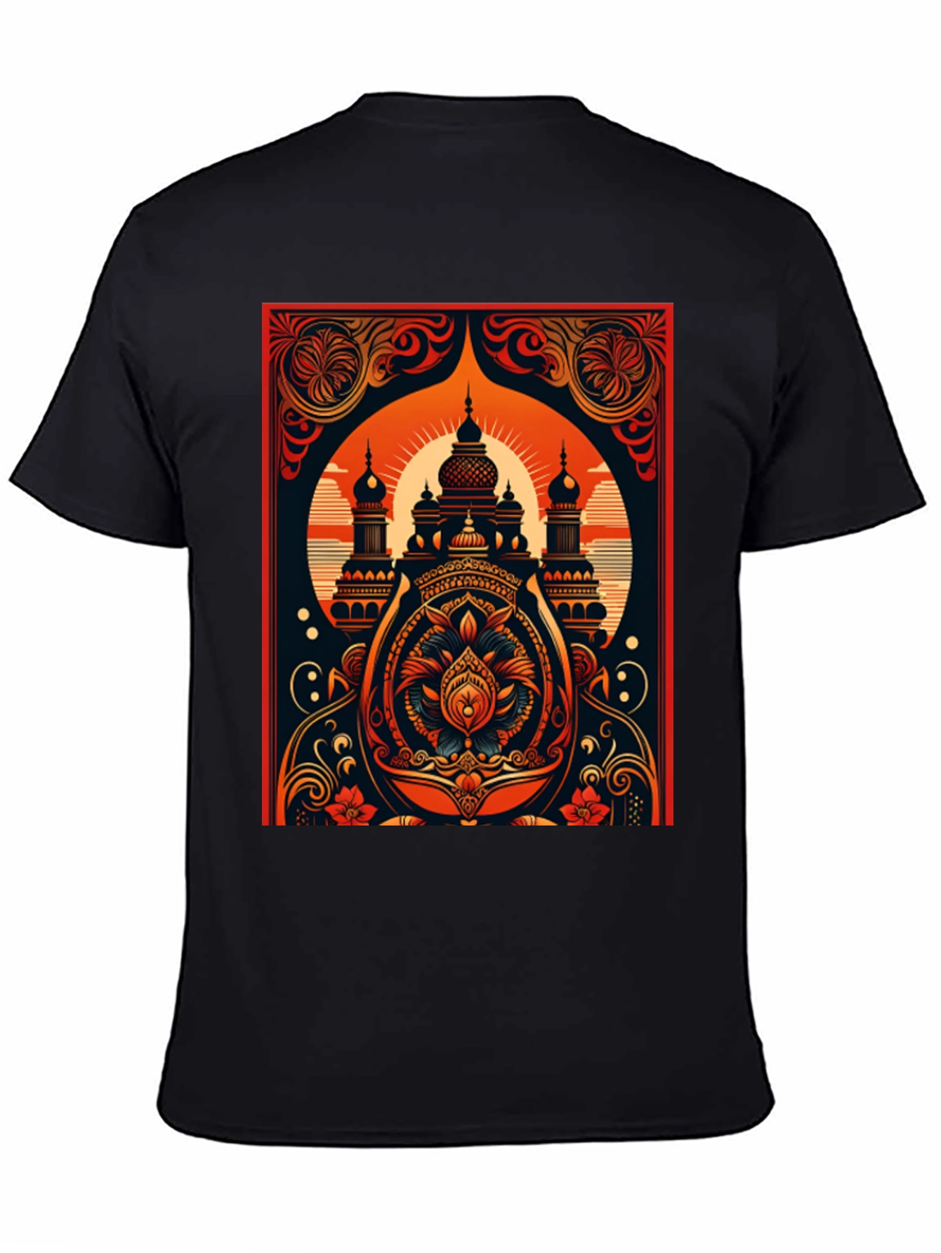 Black Ornate Temple Graphic Tee - Black Cotton Comfort view 4