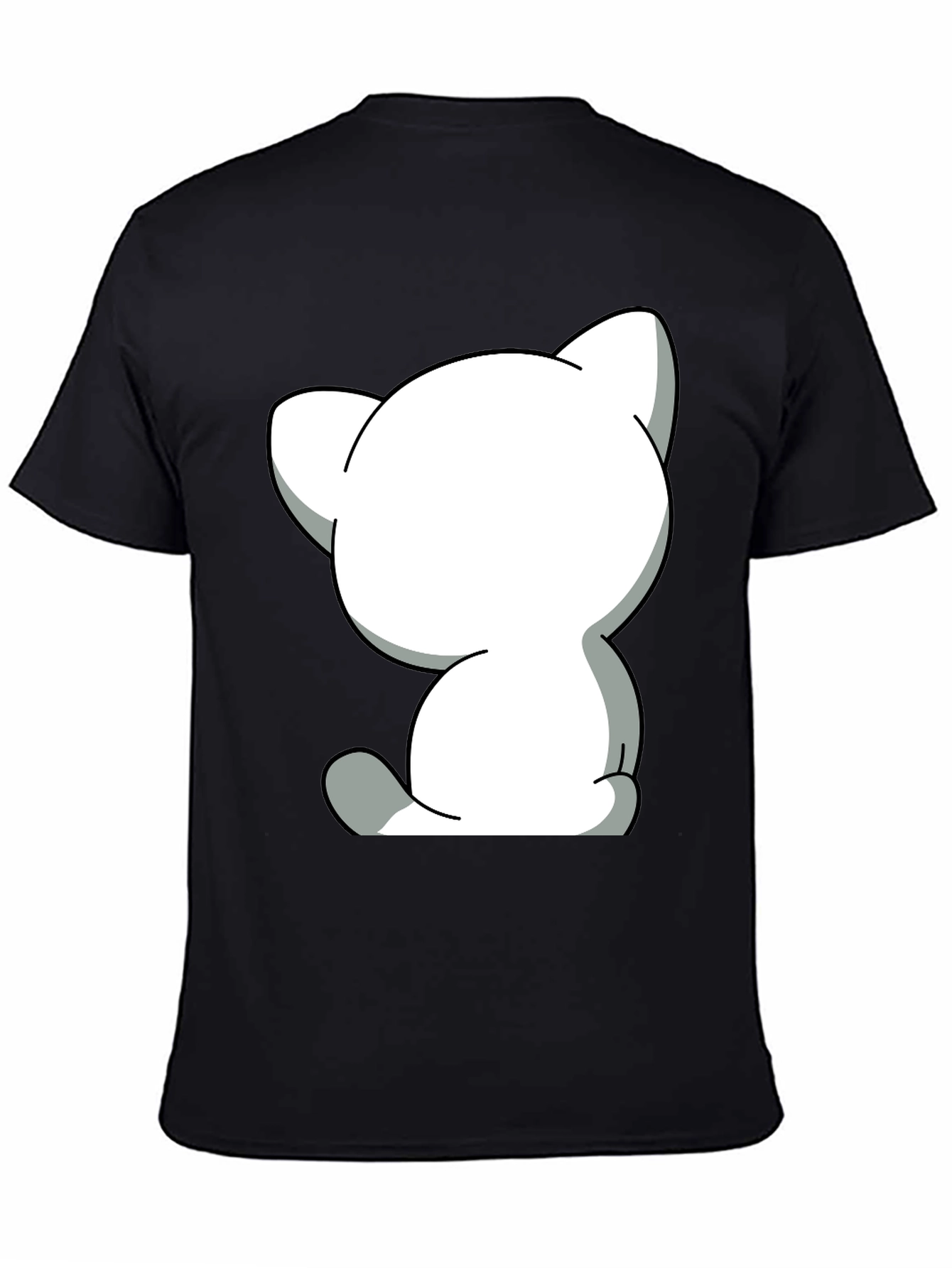 Black Cute Cartoon Cat Graphic Tee - Unisex Black T-Shirt view 4