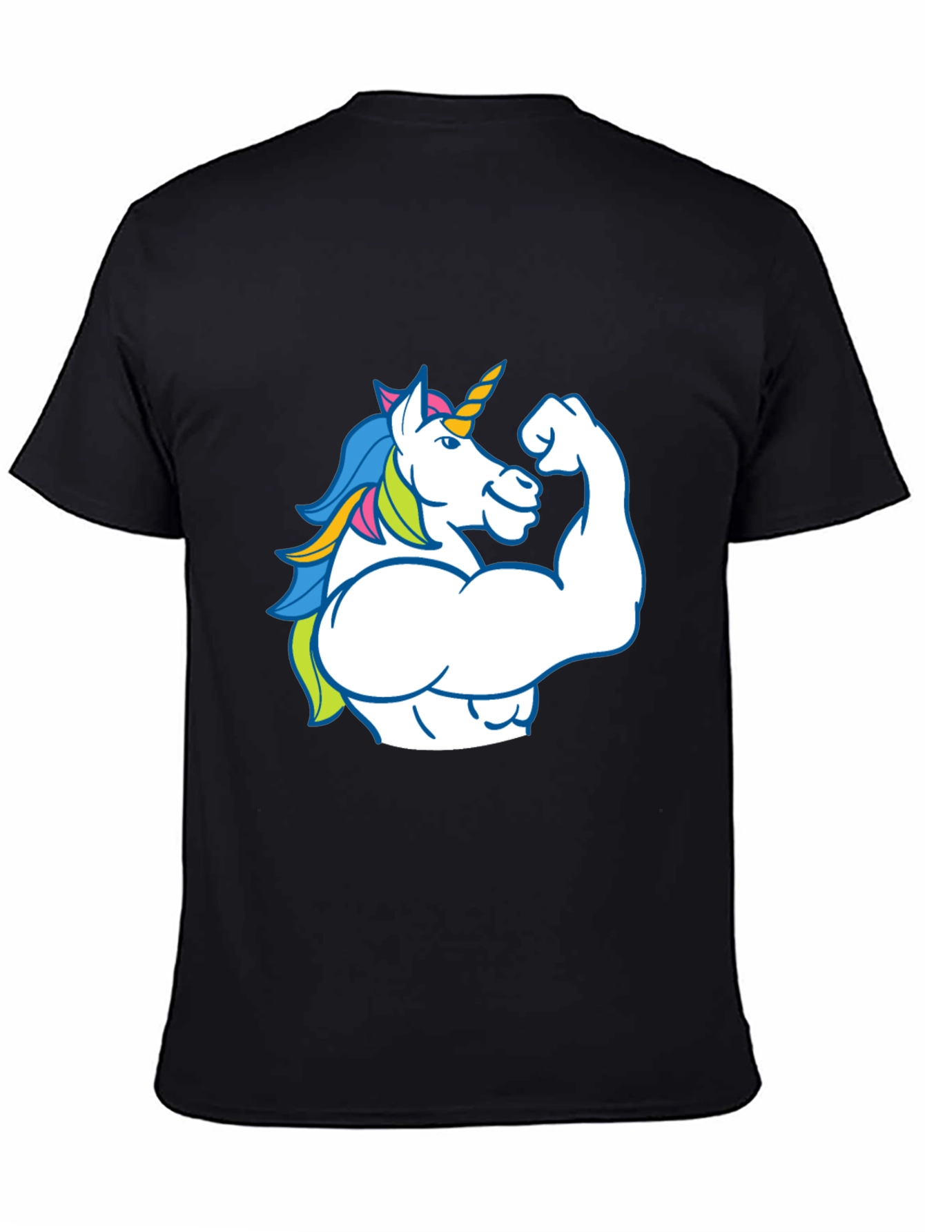 Black Muscle Unicorn Black T-Shirt - Fun Graphic Tee view 4