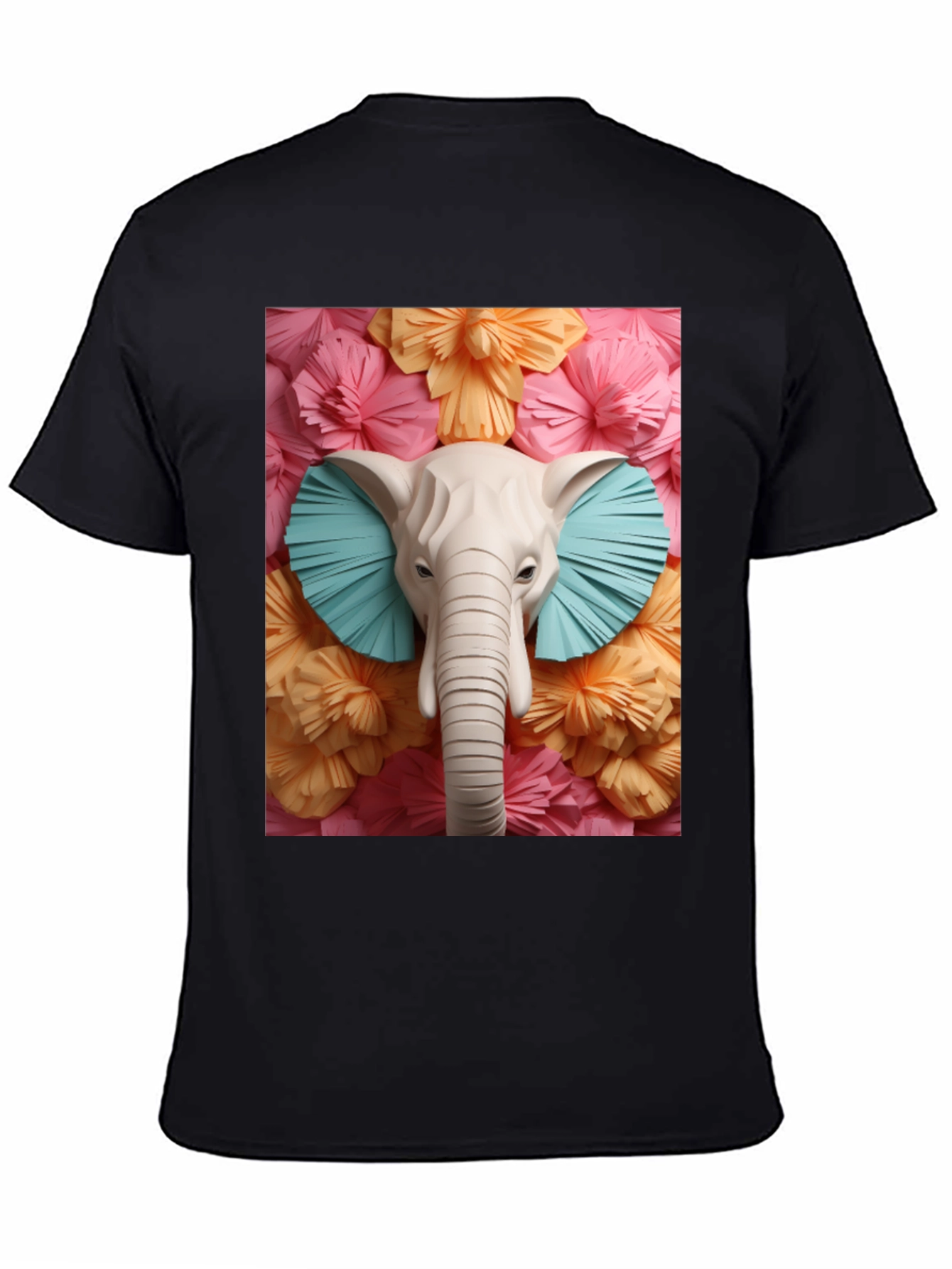 Black Elephant Floral Tee - Unique Graphic Print T-Shirt view 4