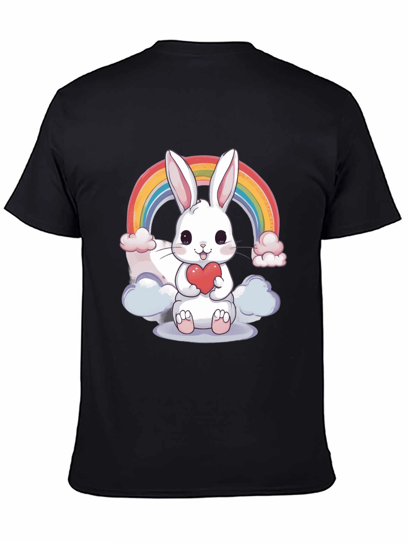 Black Cute Bunny Rainbow T-Shirt view 4
