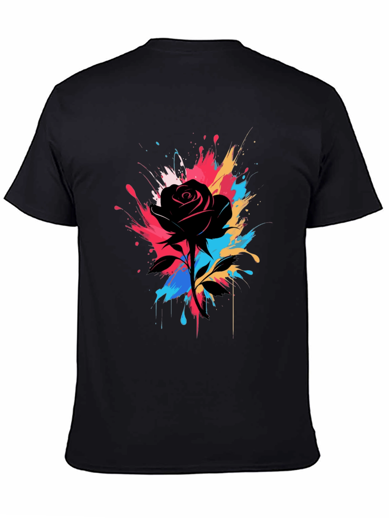 Black Black Rose Splash T-Shirt - Unique Artistic Design view 4