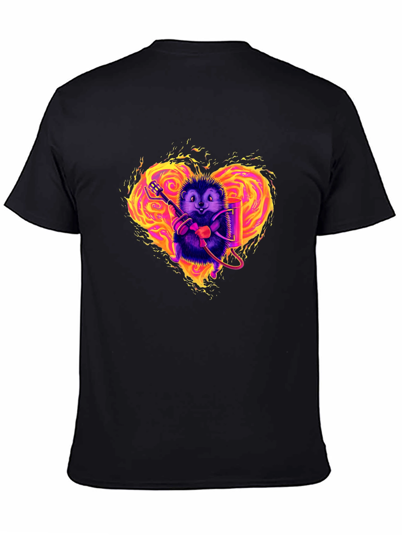 Black Flaming Heart Hedgehog Graphic Tee view 4