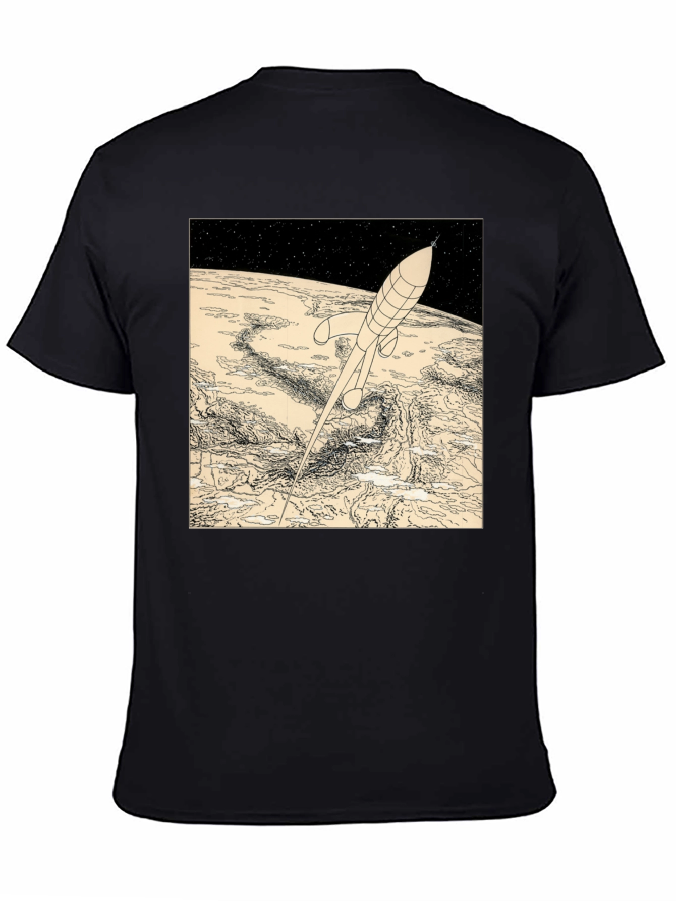 Black Retro Rocket T-Shirt - Vintage Space Design view 4