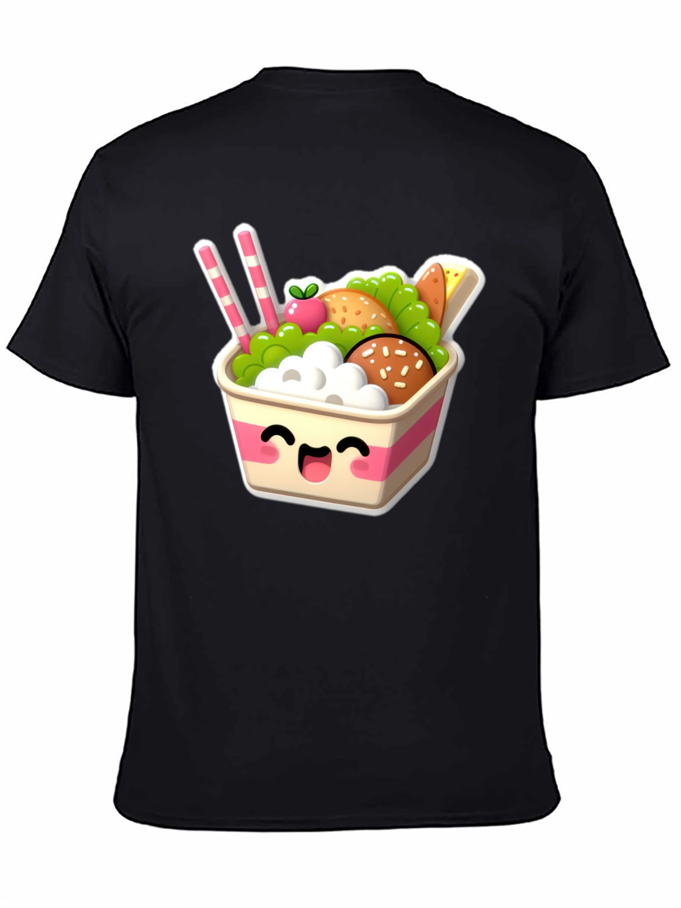Black Kawaii Food Bowl Graphic Tee - Cute Comfort Style view 4