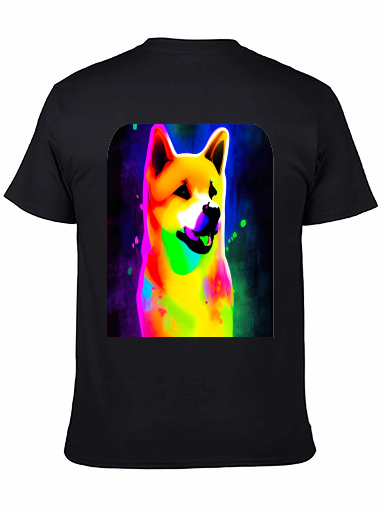 Black Colorful Shiba Inu Dog Graphic Tee - Black Cotton Blend view 4