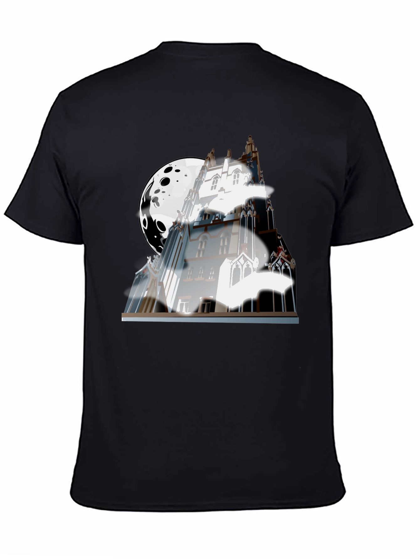 Black Spooky Castle Moon Graphic T-Shirt - Black view 4