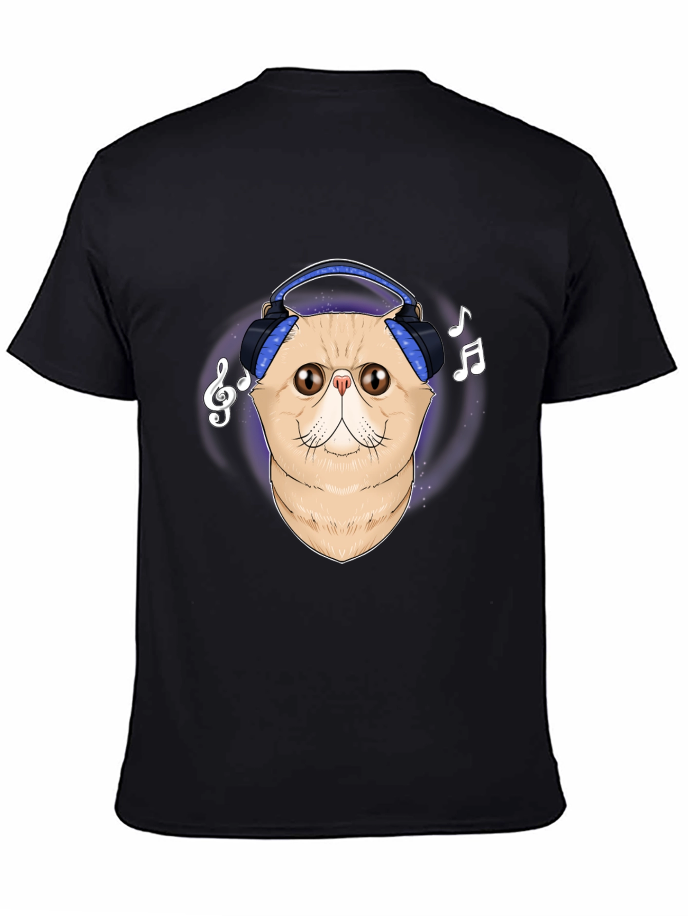 Black Cool Cat Headphones Graphic T-Shirt view 4