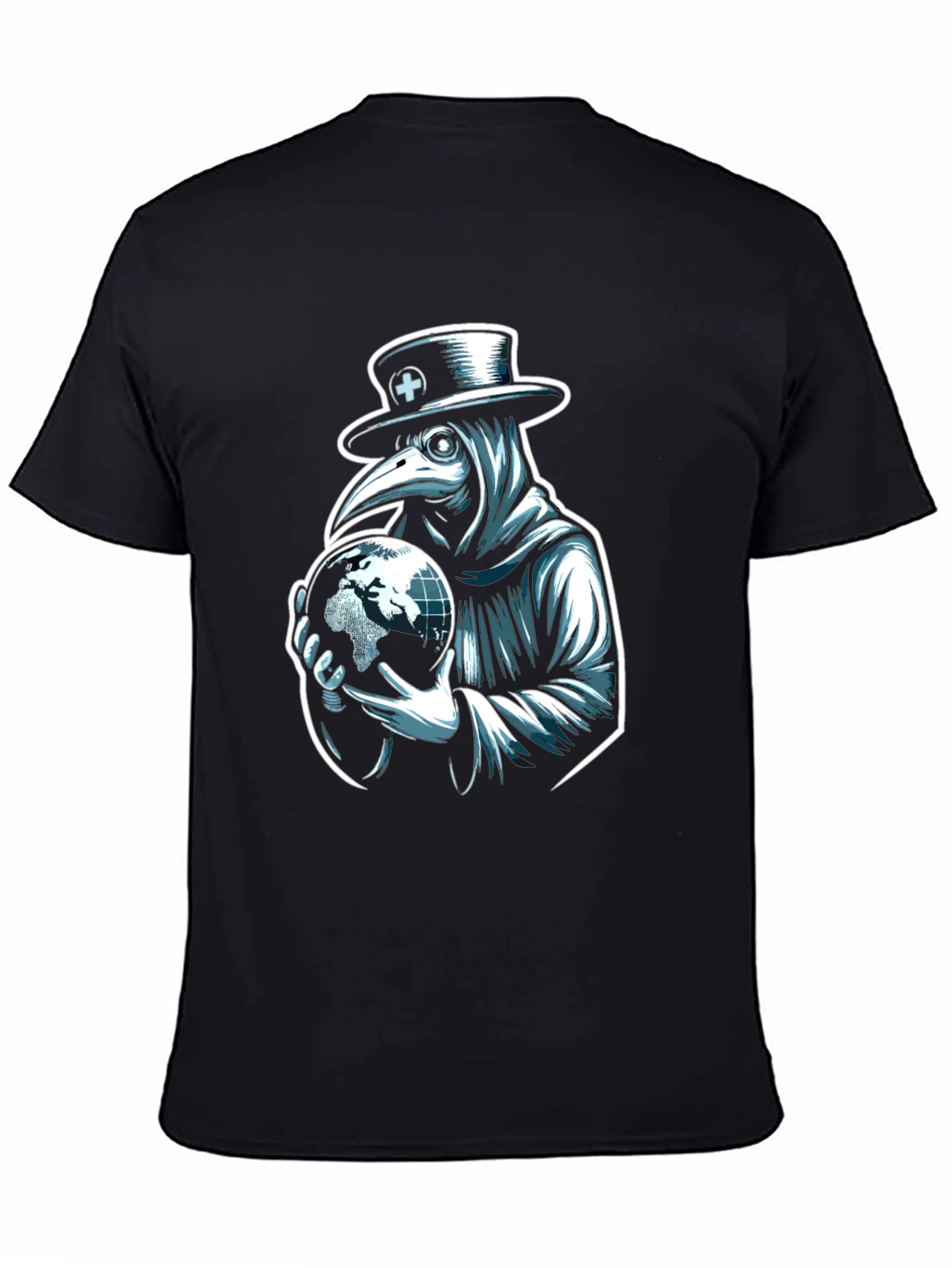 Black Plague Doctor Globe Graphic Tee - Unique Design view 4