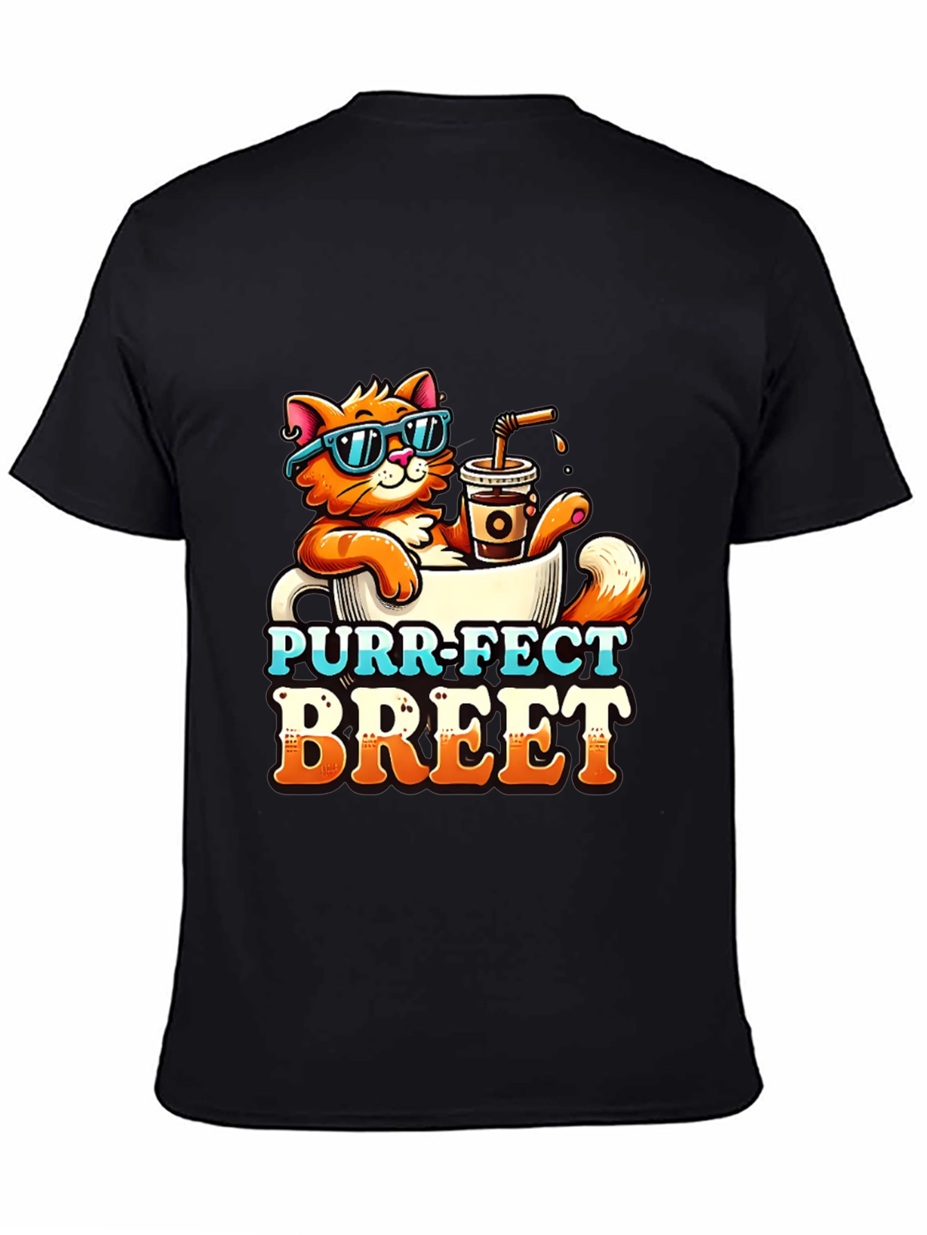 Black Purr-Fect Brew T-Shirt: Cat Coffee Lover Tee view 4
