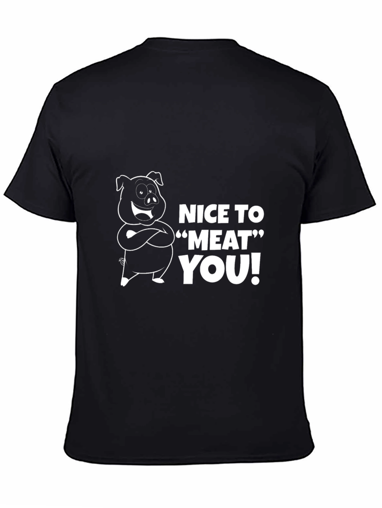 Black Nice to Meat You Pig Graphic Black T-Shirt view 4