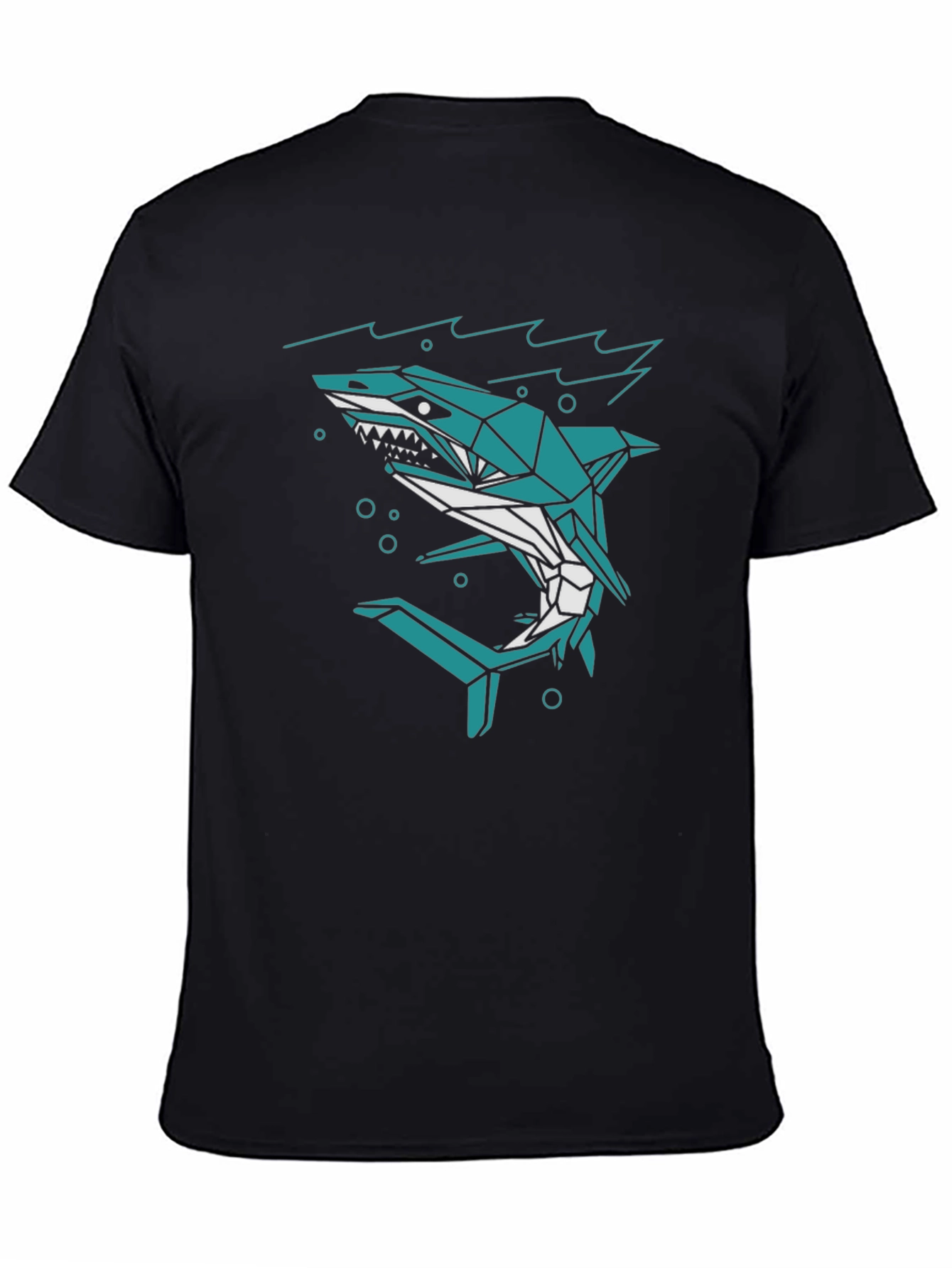 Black Geometric Shark Graphic Tee - Black Cotton Blend view 4