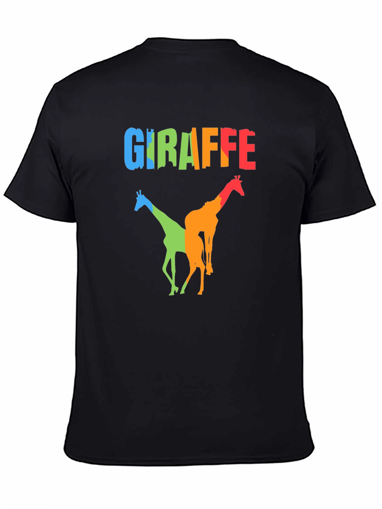 Black Colorful Giraffe Graphic Print Black T-Shirt view 4
