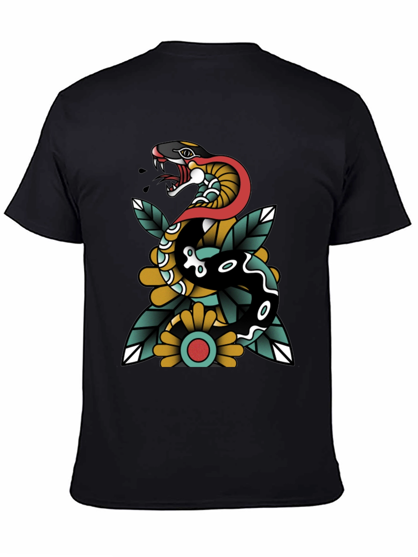 Black Snake & Flower Graphic Tee - Traditional Tattoo Style view 4