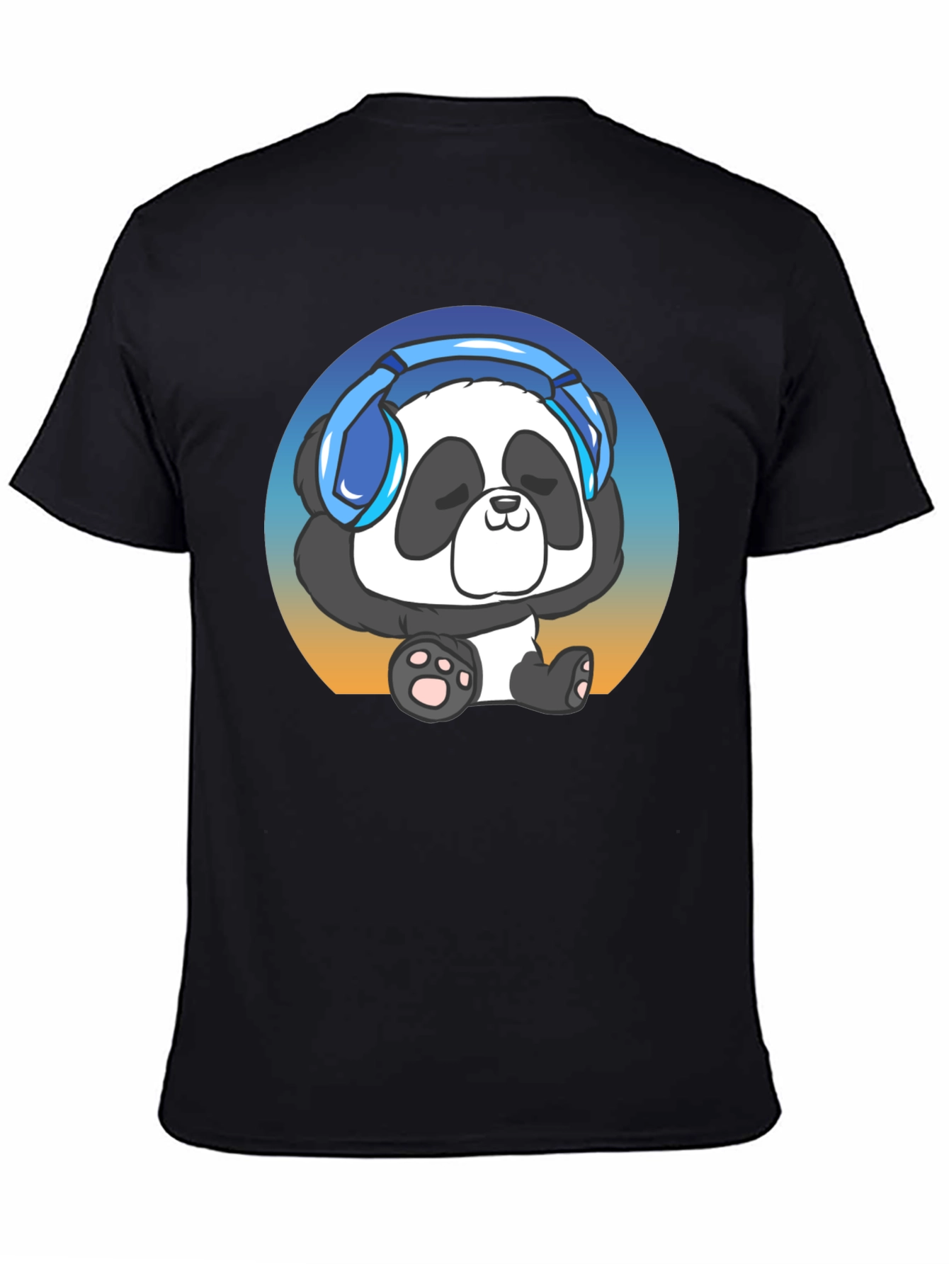 Black Cool Panda Headphone Graphic T-Shirt view 4