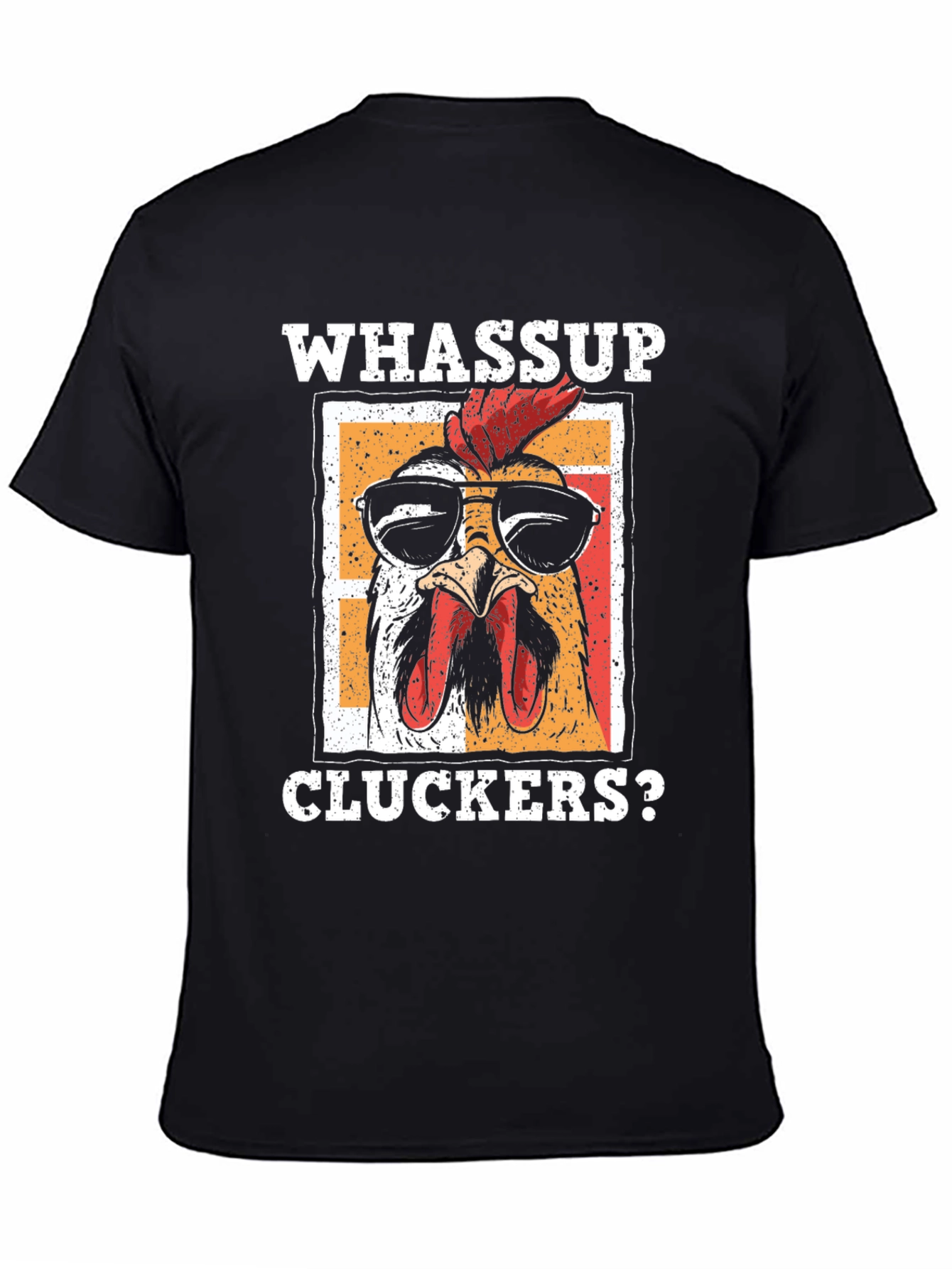 Black Whassup Cluckers? T-Shirt - Cool Chicken Design view 4