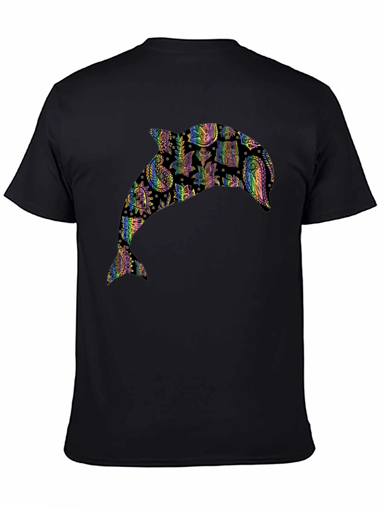 Black Dolphin Paisley Pattern Black T-Shirt view 4