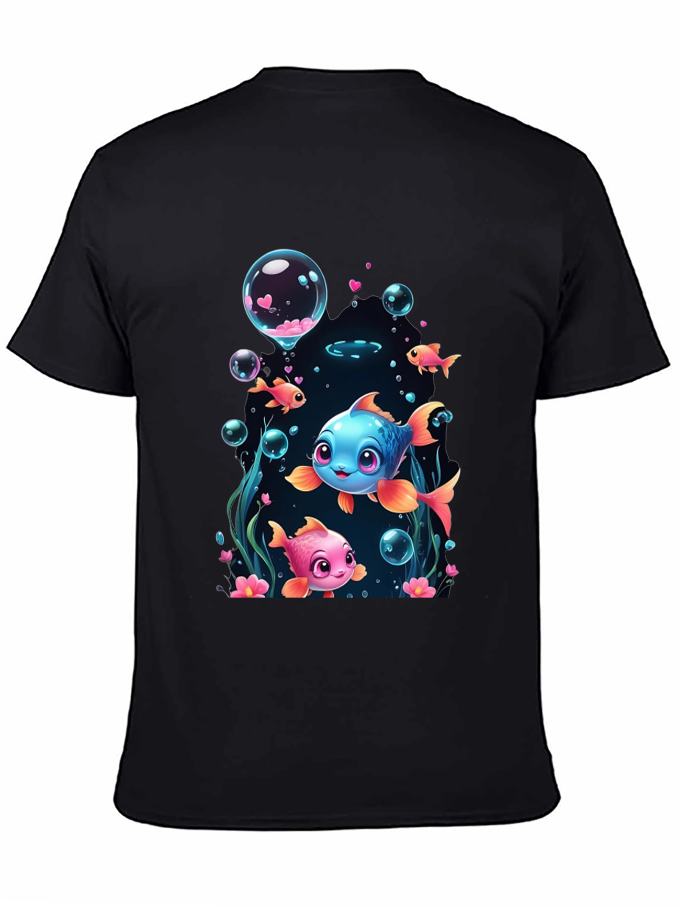Black Cute Fish Graphic T-Shirt - Fun Undersea Design view 4