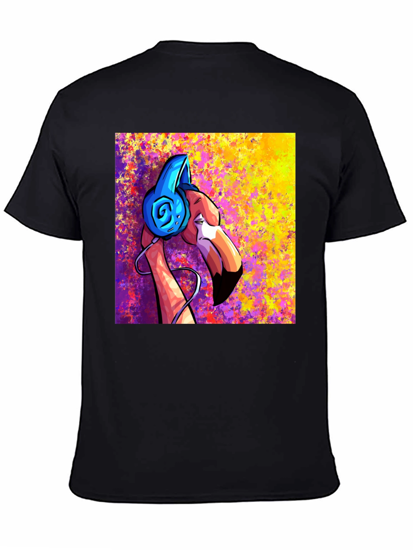 Black Cool Flamingo DJ Graphic T-Shirt view 4