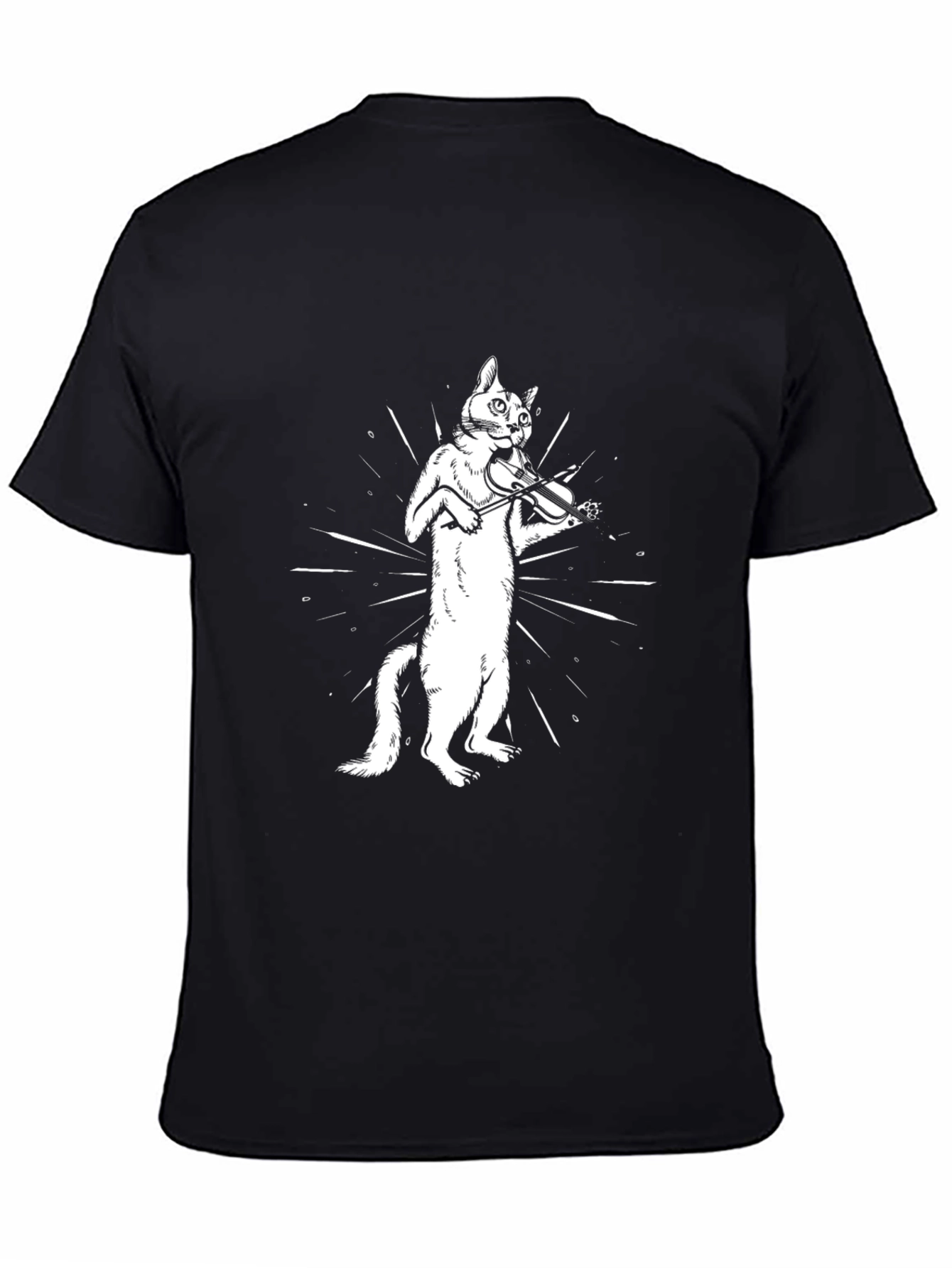 Black Cat Violinist Black T-Shirt - Musical Feline Fun! view 4