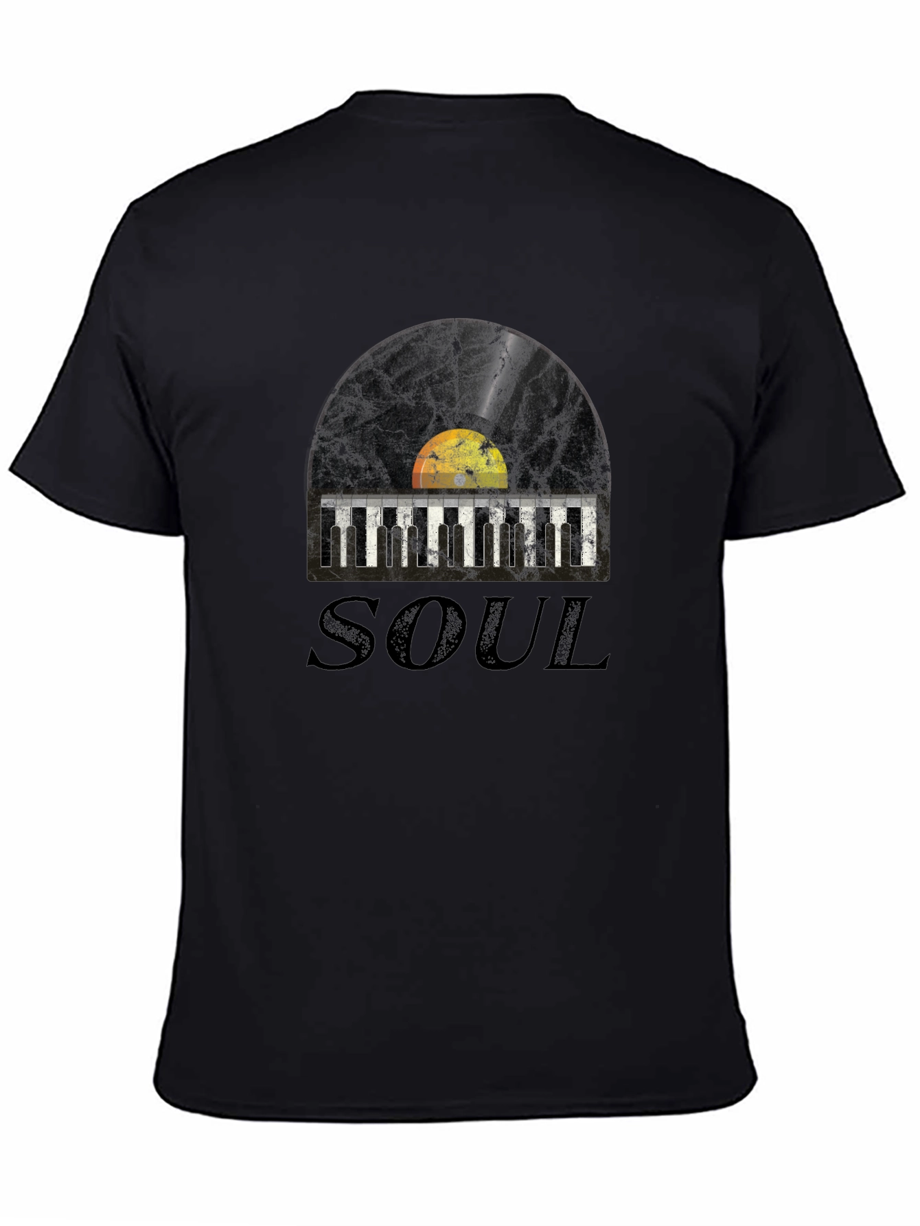 Black Soul Music Record & Piano Keys Graphic T-Shirt view 4