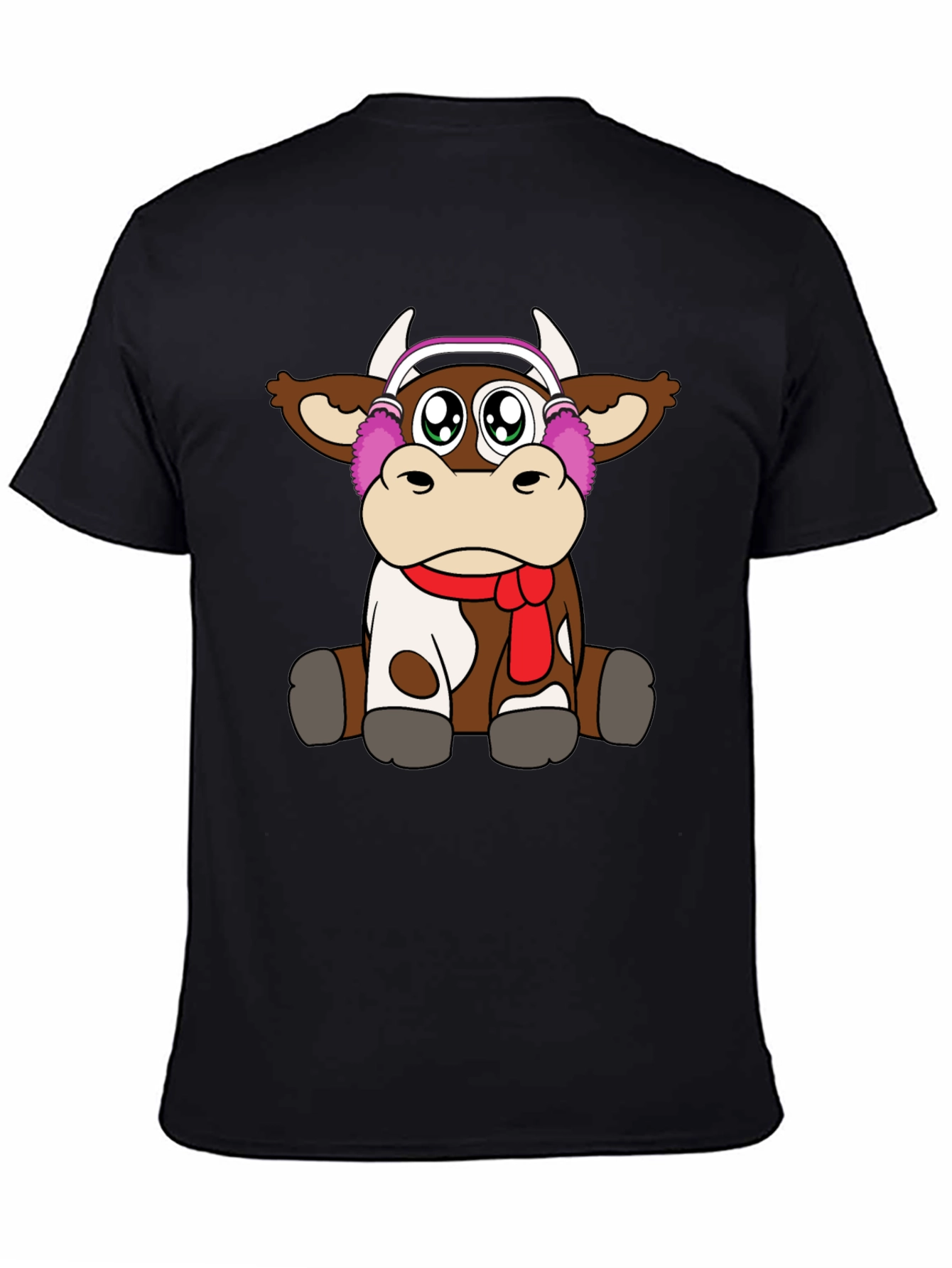 Black Cute Cartoon Cow Graphic Tee view 4