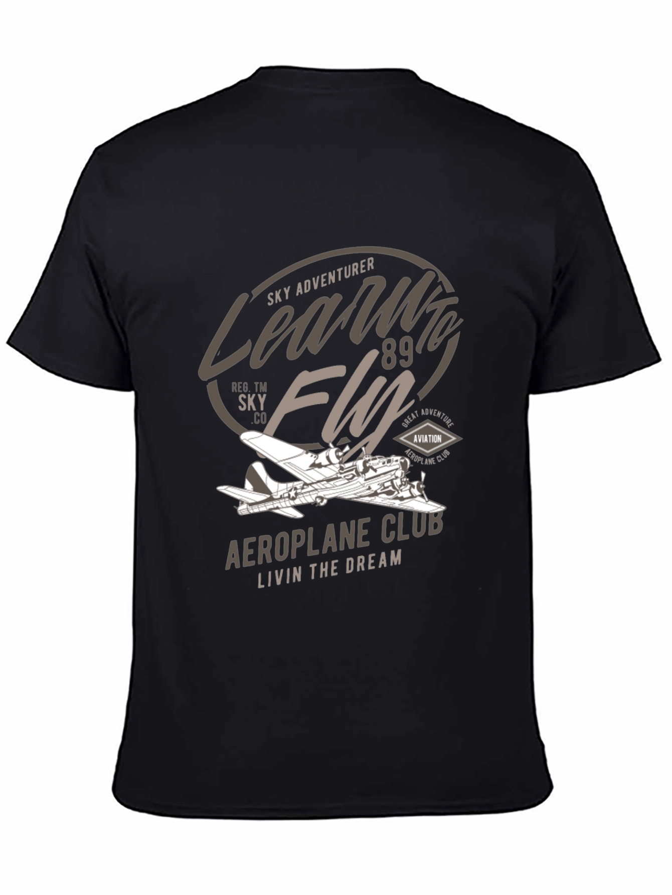 Black Vintage Aeroplane Club T-Shirt - Sky Adventurer view 4