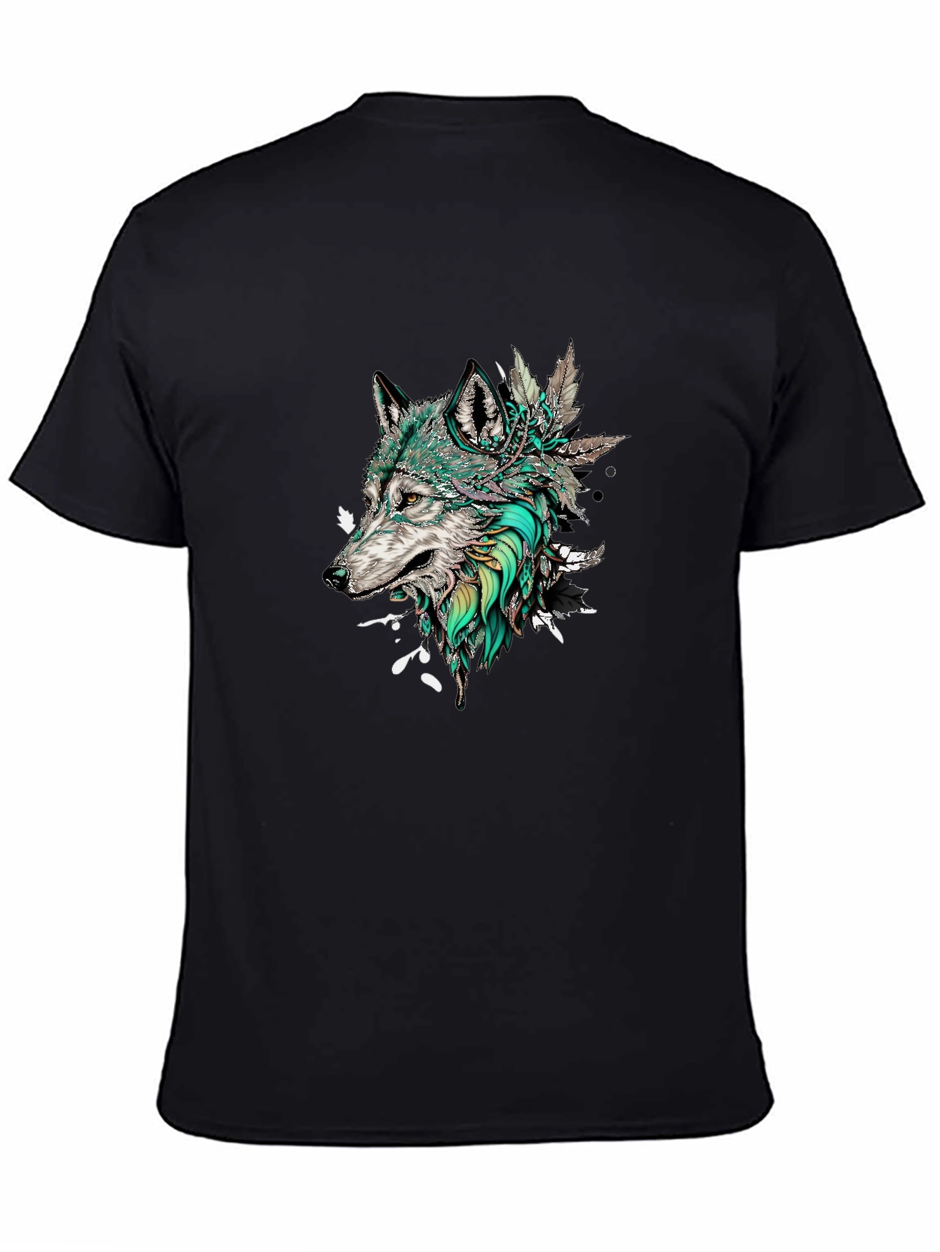 Black Wolf Graphic Print Men's Black T-Shirt view 4