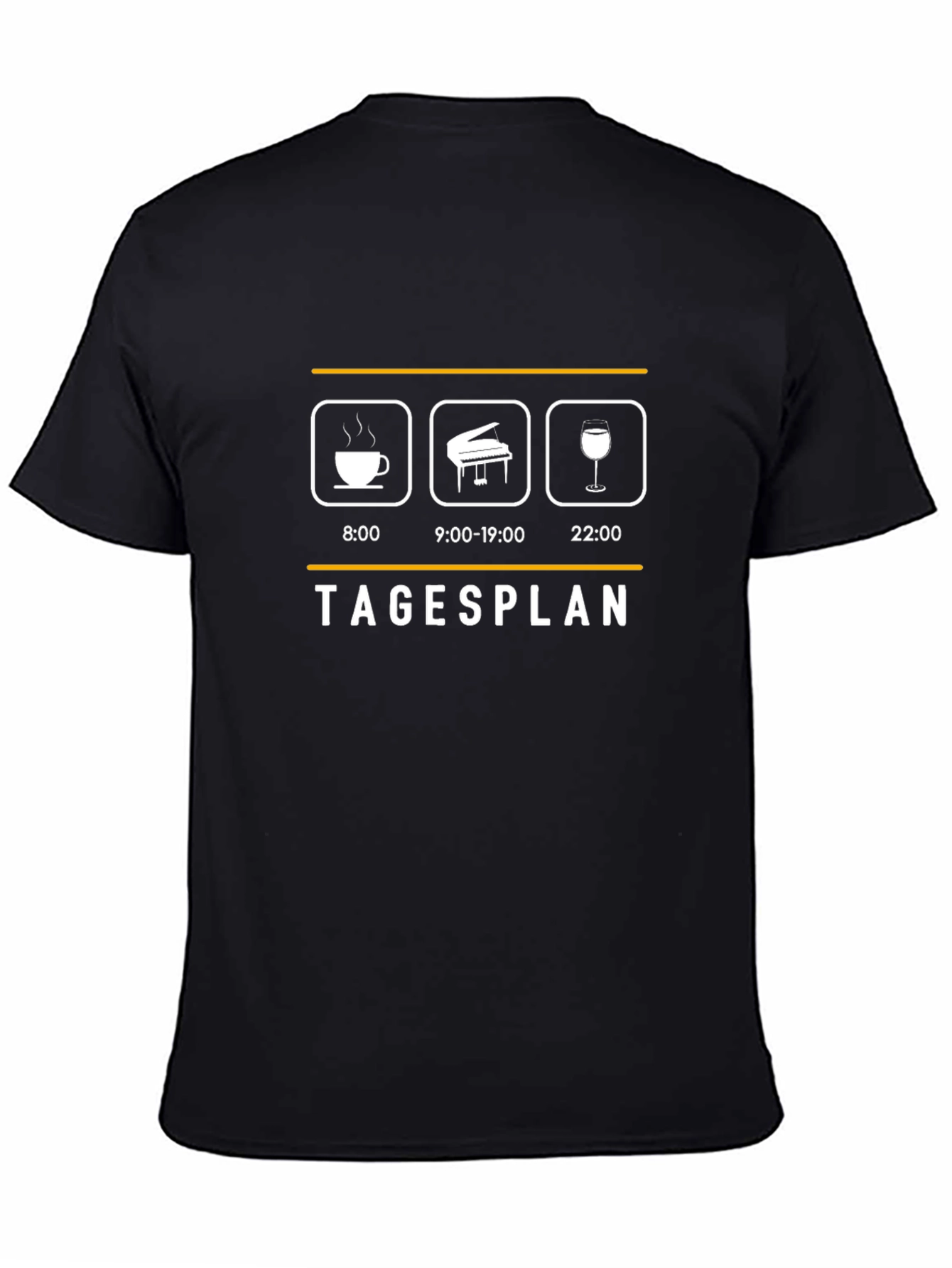 Black Tagesplan Coffee Piano Wine T-Shirt - Musician's Daily Schedule Tee view 4