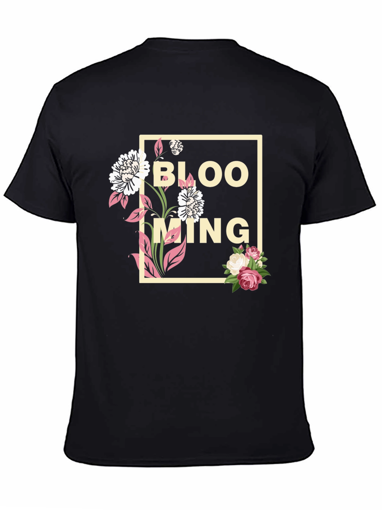 Black Blooming Graphic Tee - Trendy Floral Design view 4