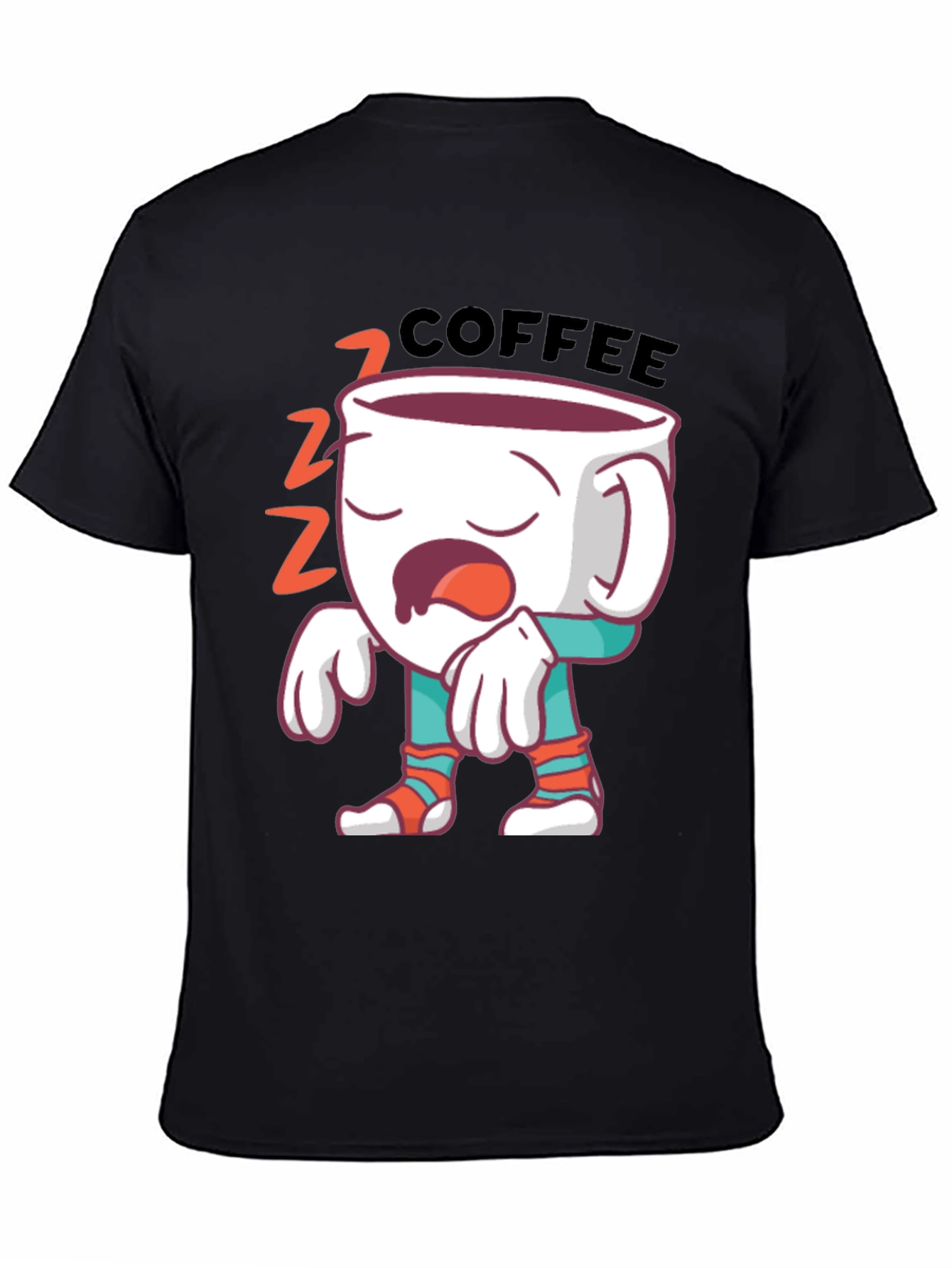 Black Funny Sleepy Coffee T-Shirt - Wake Up Call Tee view 4