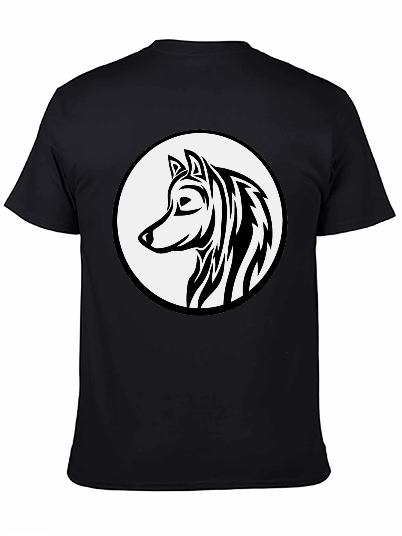 Black Black Wolf Graphic Tee - Tribal Style Circle Design view 4