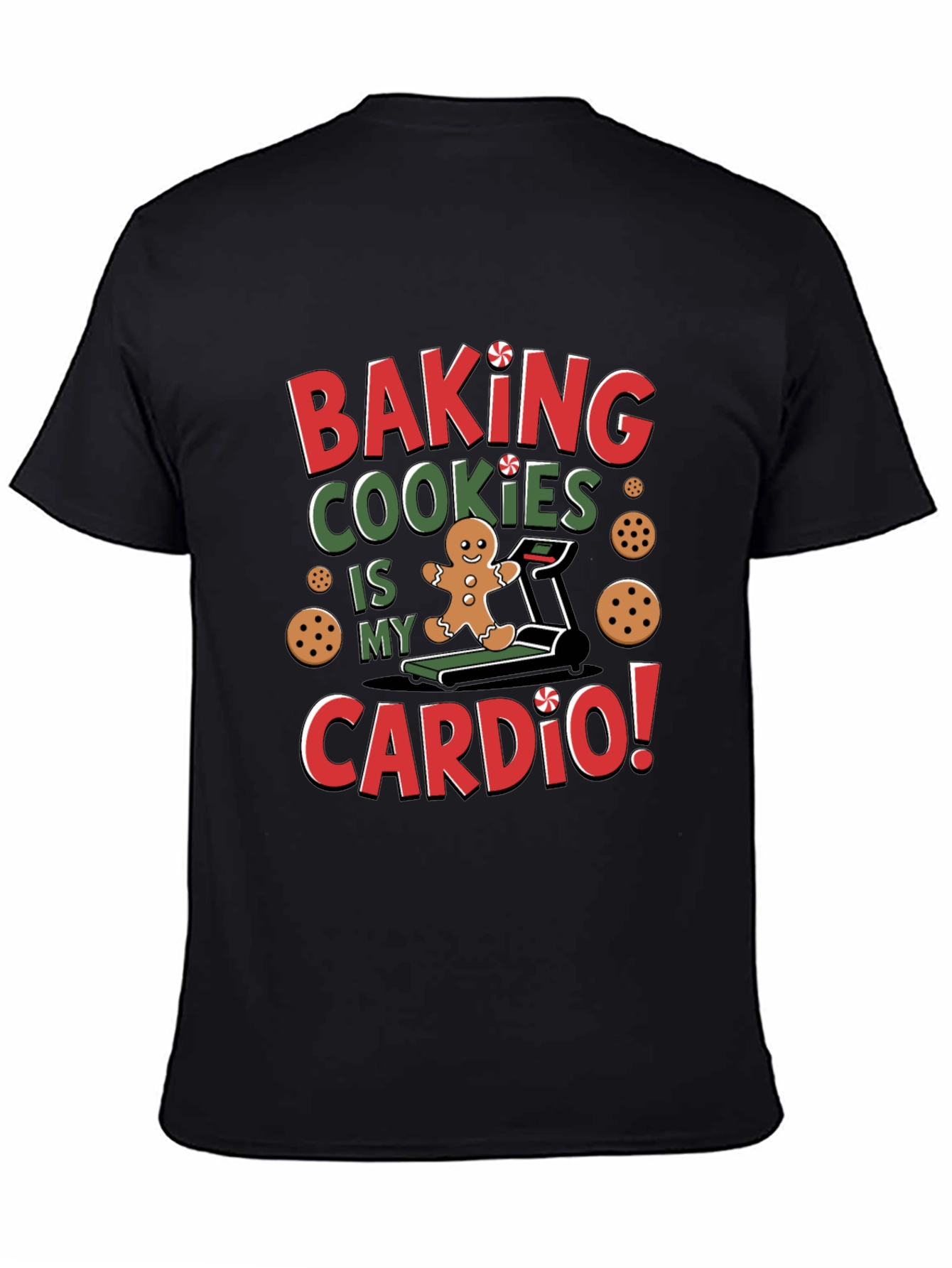 Black Baking Cookies Cardio T-Shirt - Funny Christmas Tee view 4
