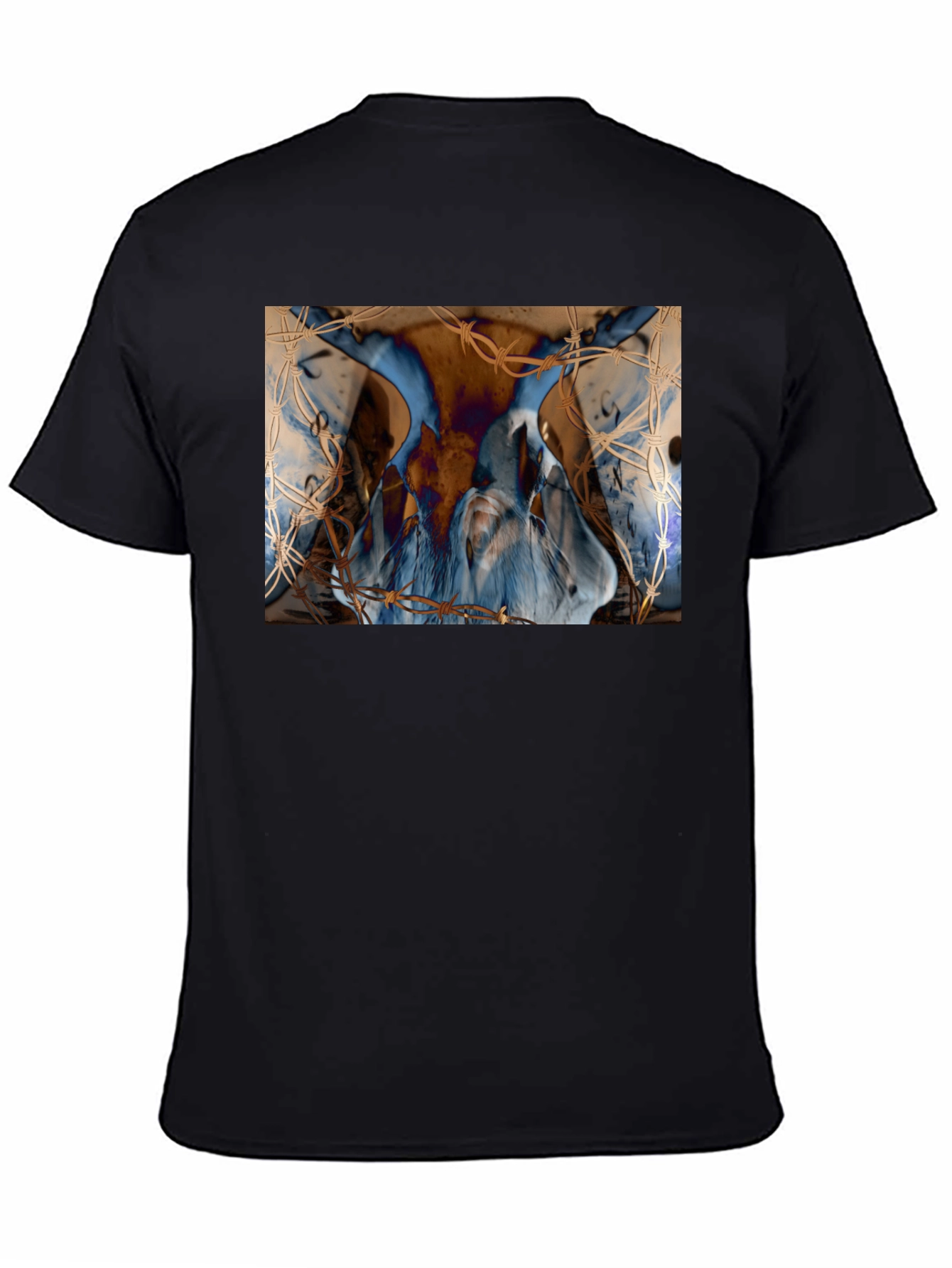 Black Artistic Blue & Brown Barbed Wire Graphic Tee view 4