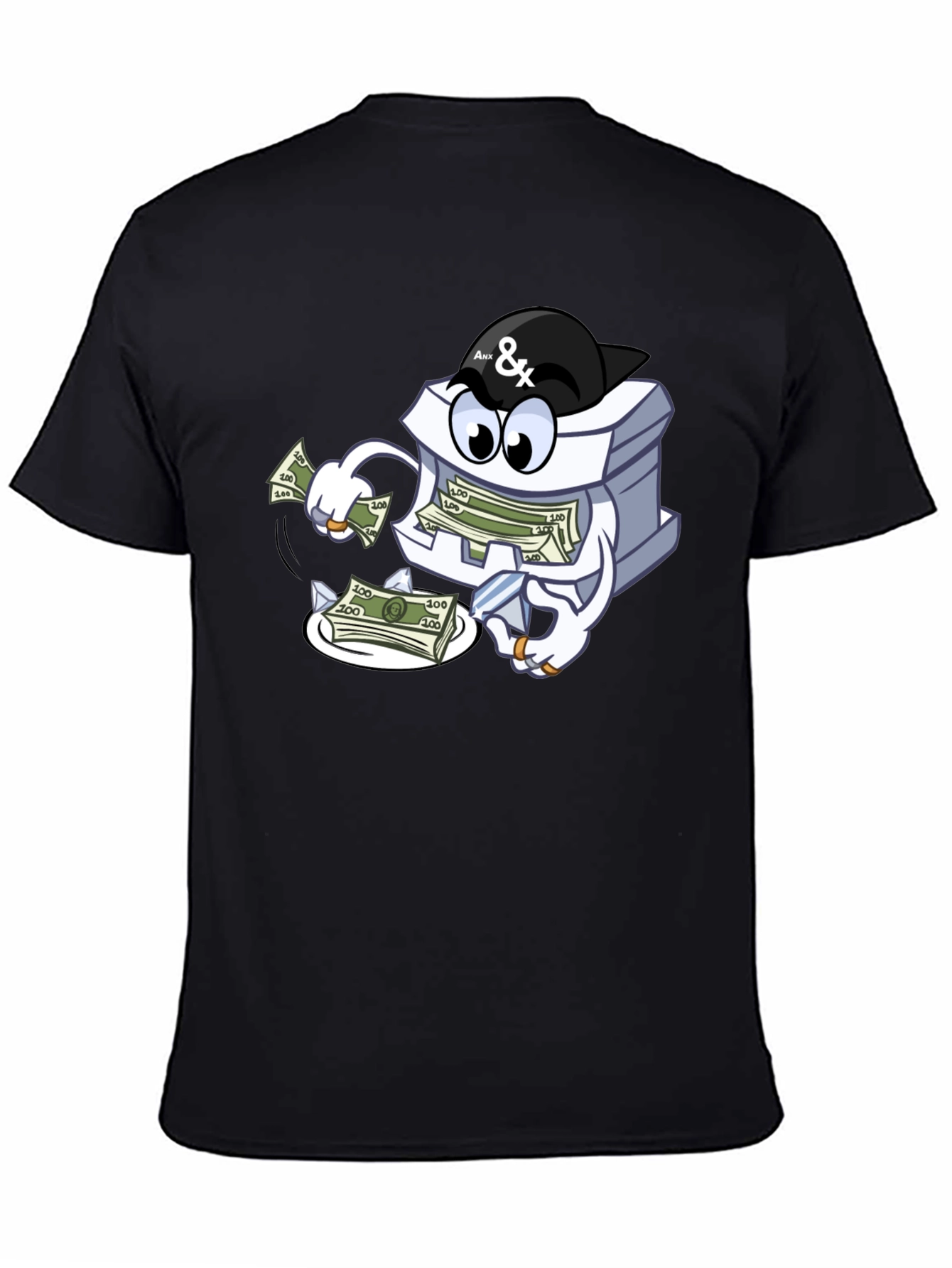Black Money Stack Cartoon Graphic Black T-Shirt view 4